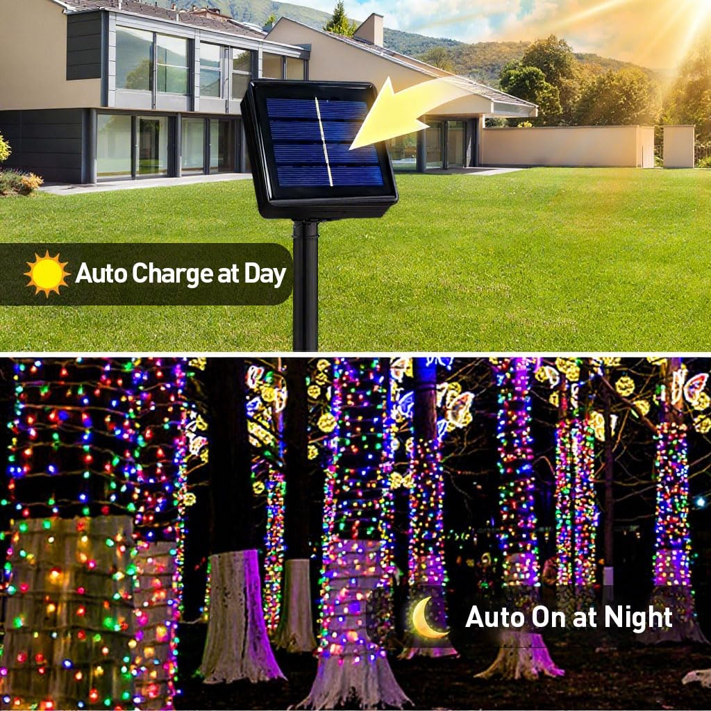 LALAPAO 2 Pack Solar Christmas String Lights, Total 400 LED 144Ft Solar String Lights, Outdoor Lighting with 8 Modes Waterproof for Xmas Tree, Garden