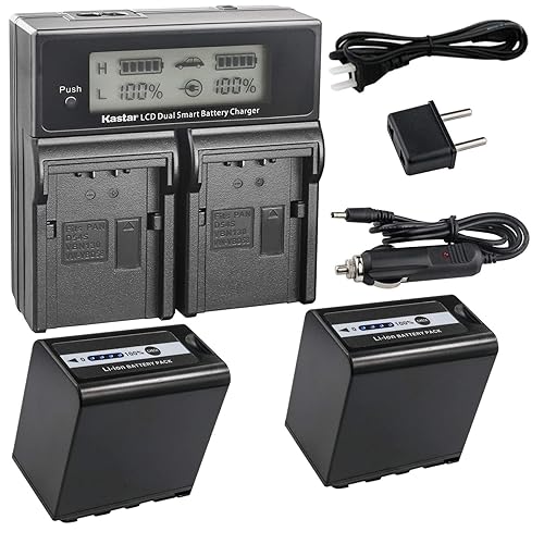 Kastar LCD Fast Charger + Battery 2x for Panasonic AG-VBR89G AG-VBR59 AG-VBR118G AG-BRD50 AG-B23 AG-DVX200 AG-AC8 AG-AC90A AG-DVC30 AG-HPX250 HPX255