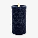 Luminara Embossed Fish Scale Flameless LED Candle, Midnight Blue, 3.25" x 6.5", Moving Flame Pillar, Battery Operated with Timer, Indoor