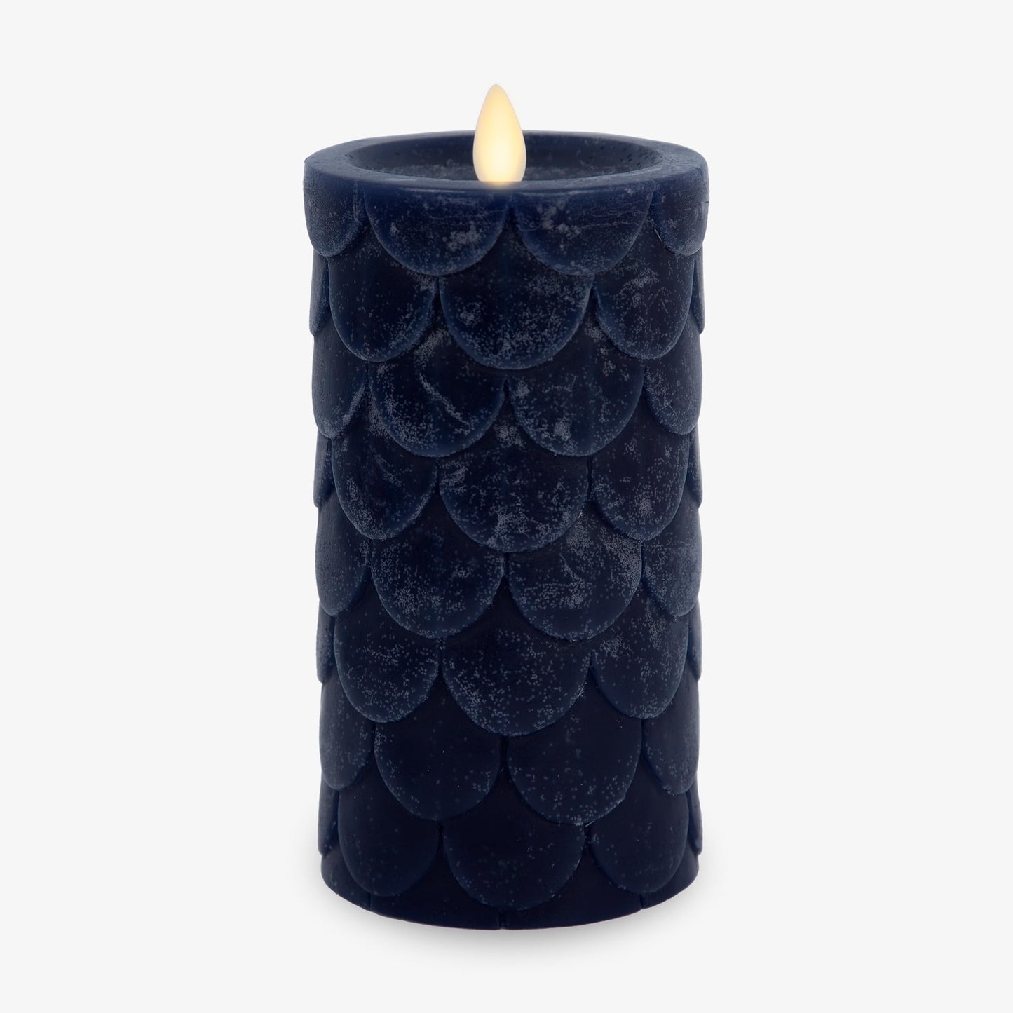 Luminara Embossed Fish Scale Flameless LED Candle, Midnight Blue, 3.25" x 6.5", Moving Flame Pillar, Battery Operated with Timer, Indoor