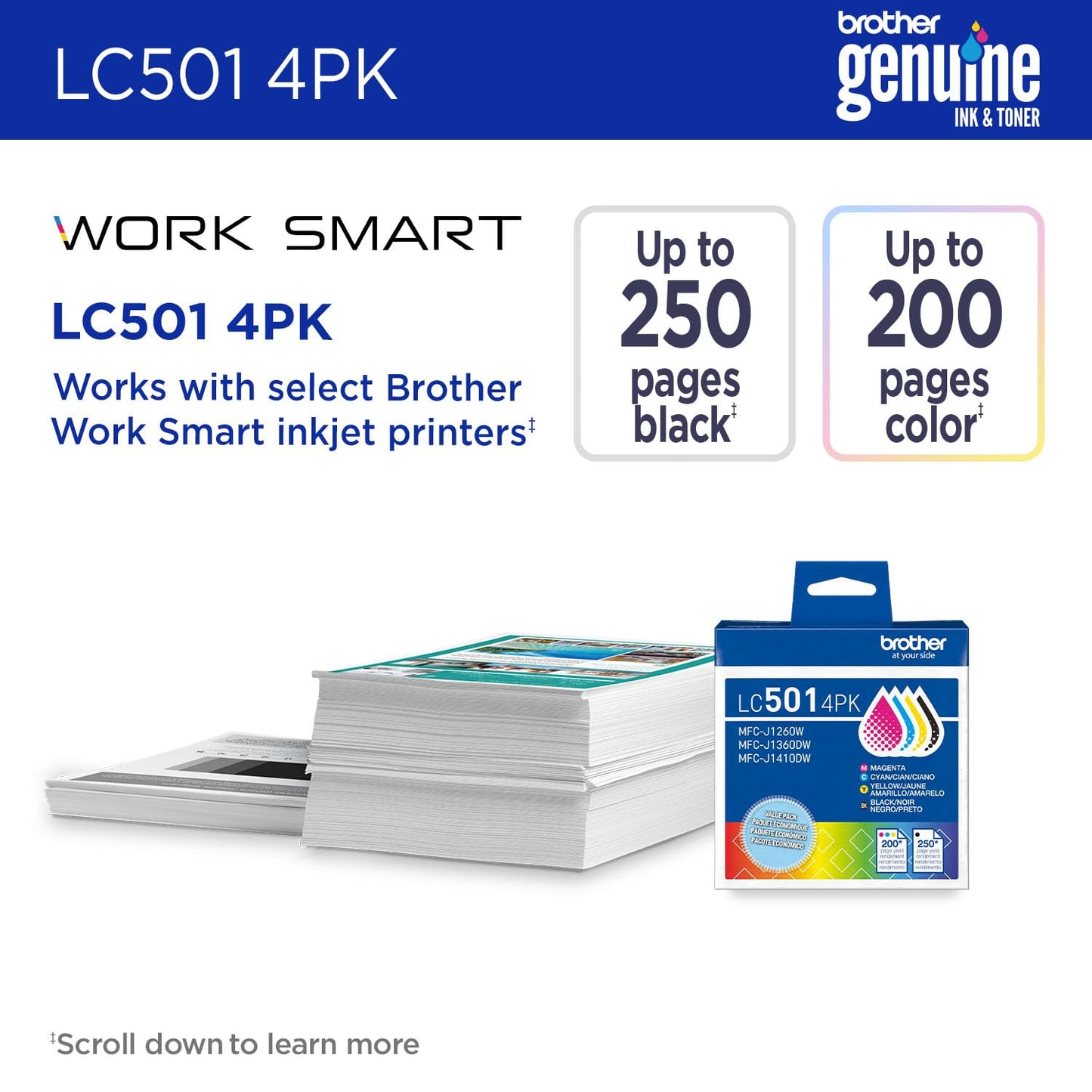 Brother Genuine LC5014PK 4-Pack (1 Each of) Standard Yield Black, Cyan, Magenta, and Yellow Ink Cartridges