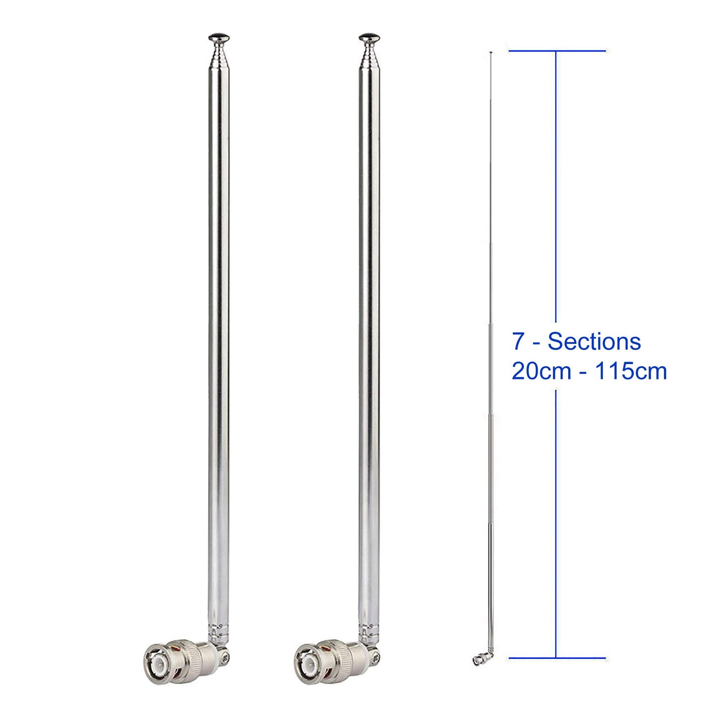 Bingfu Police Radio Scanner Antenna 20-1300MHz 7 Section Telescopic BNC Male 2-Pack Handheld Ham CB Antenna for Uniden Whistler Police Scanner Two Way