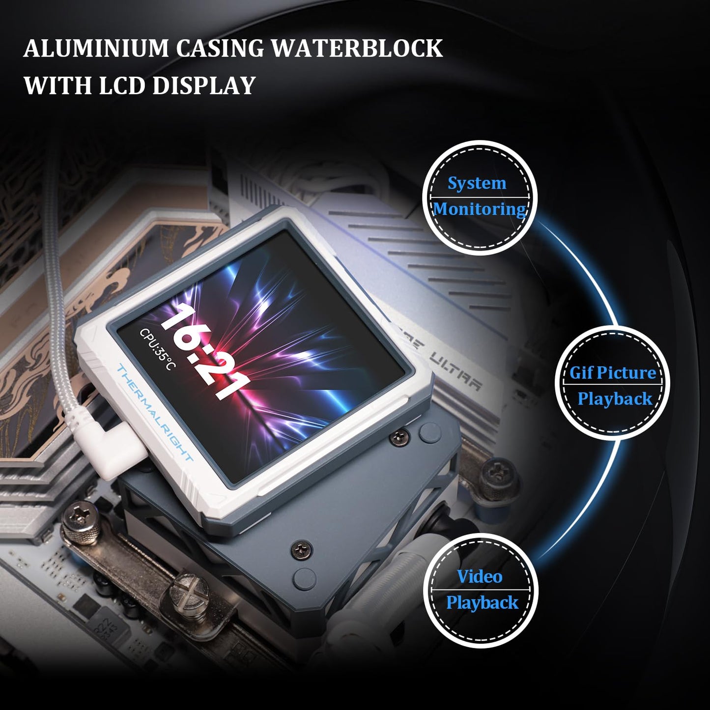 Thermalright FW360 Ultra ARGB White CPU Water Cooler with 3 PWM Fans with 2000RPM,IPS LCD Screen with 480x480 Resolution,Liquid CPU Cooler