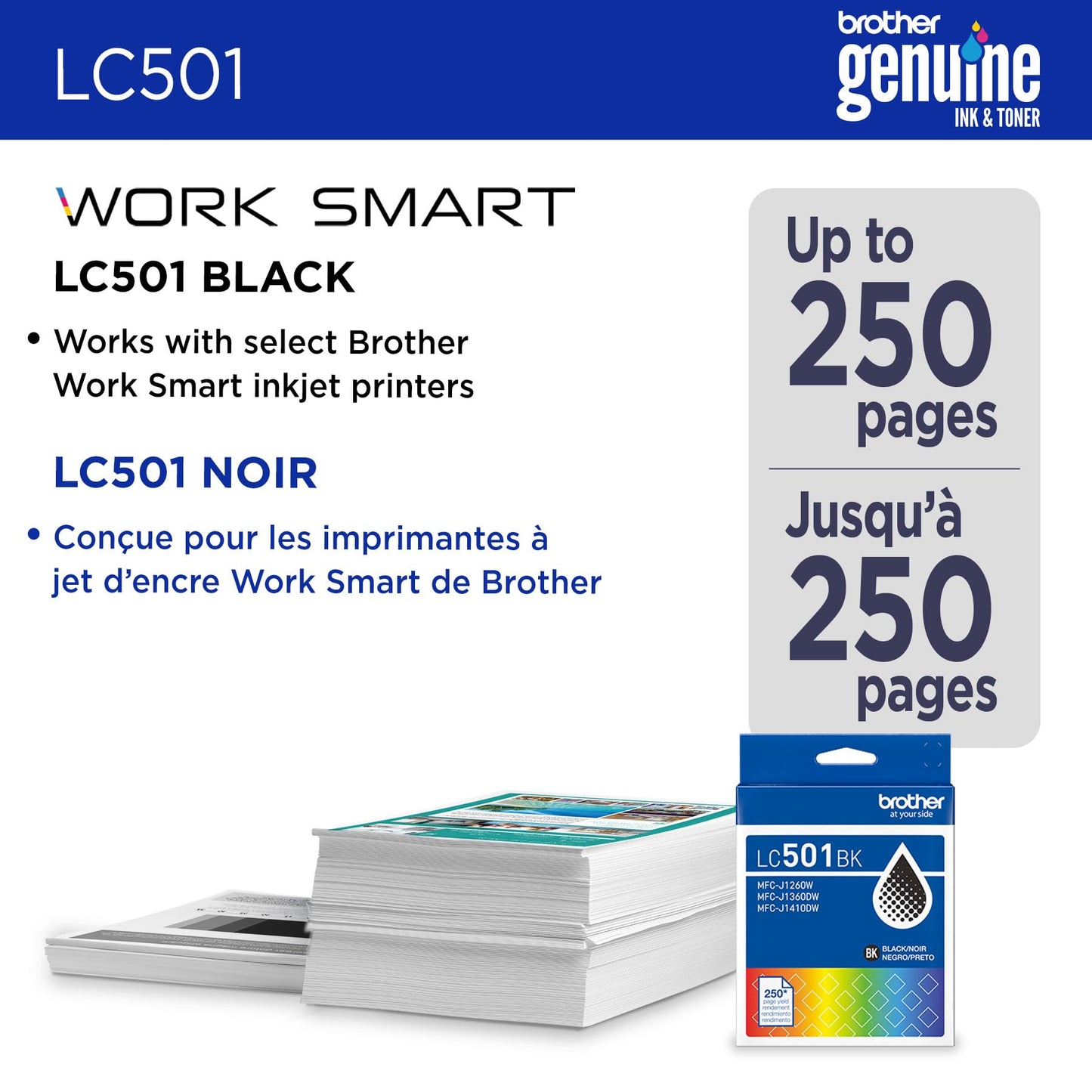 Brother Genuine LC501BK Standard Yield Black Ink Cartridge (for use with Work Smart 1260W, 1360DW, and1410DW Printers)