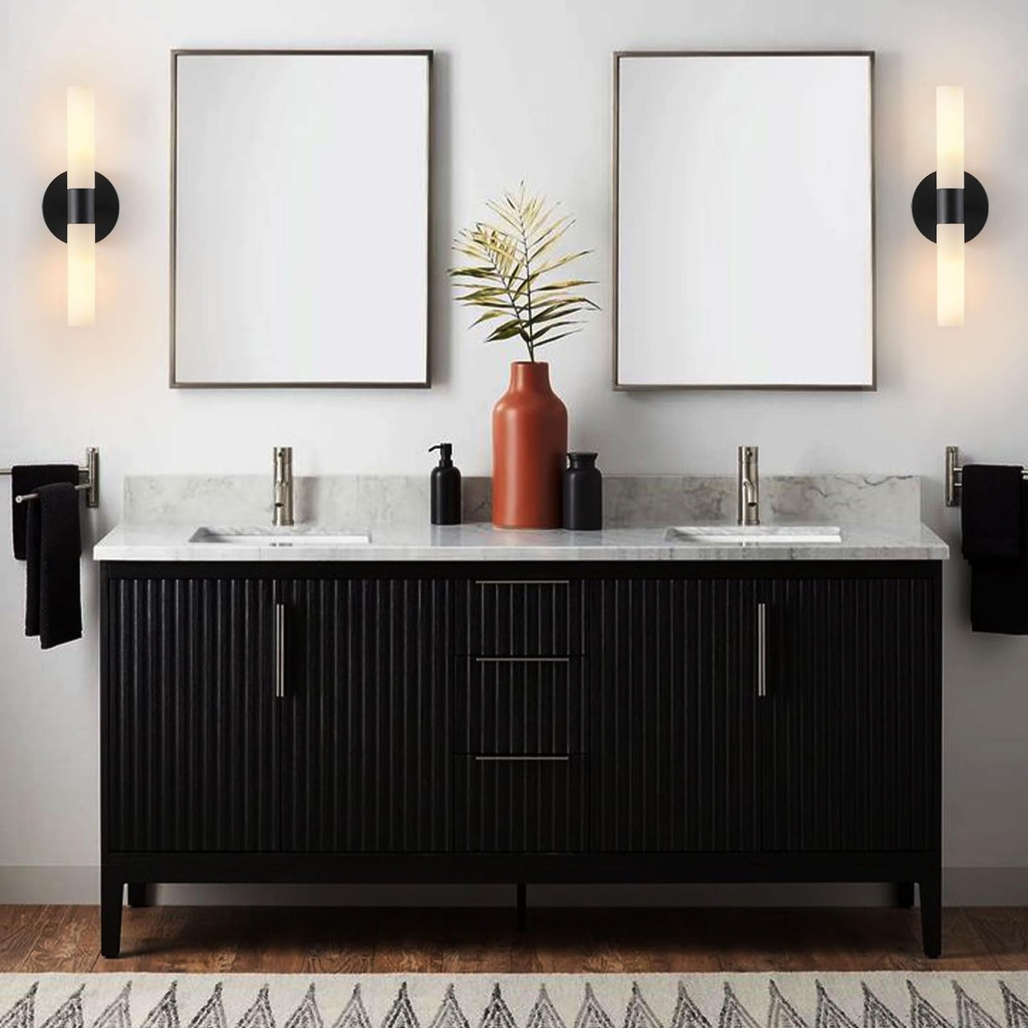 KUZZULL Wall Sconces Set of Two Matte Black Bathroom Wall Sconce Light Set of 2 Modern Wall Light Fixtures Metal Sconces Wall Lighting with White