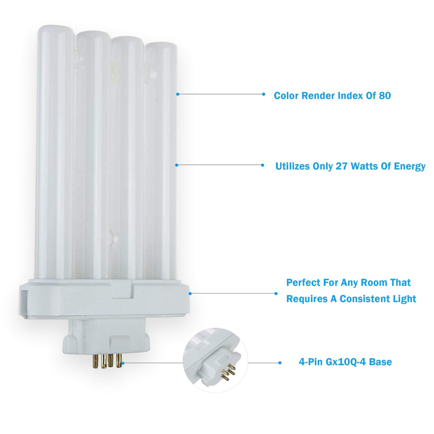 LABORATE LIGHTING Fluorescent Light Tube, FML27 4 pin Base Light Bulb, 27 watt, 6500K, Light At 1500 Lumens, (3)