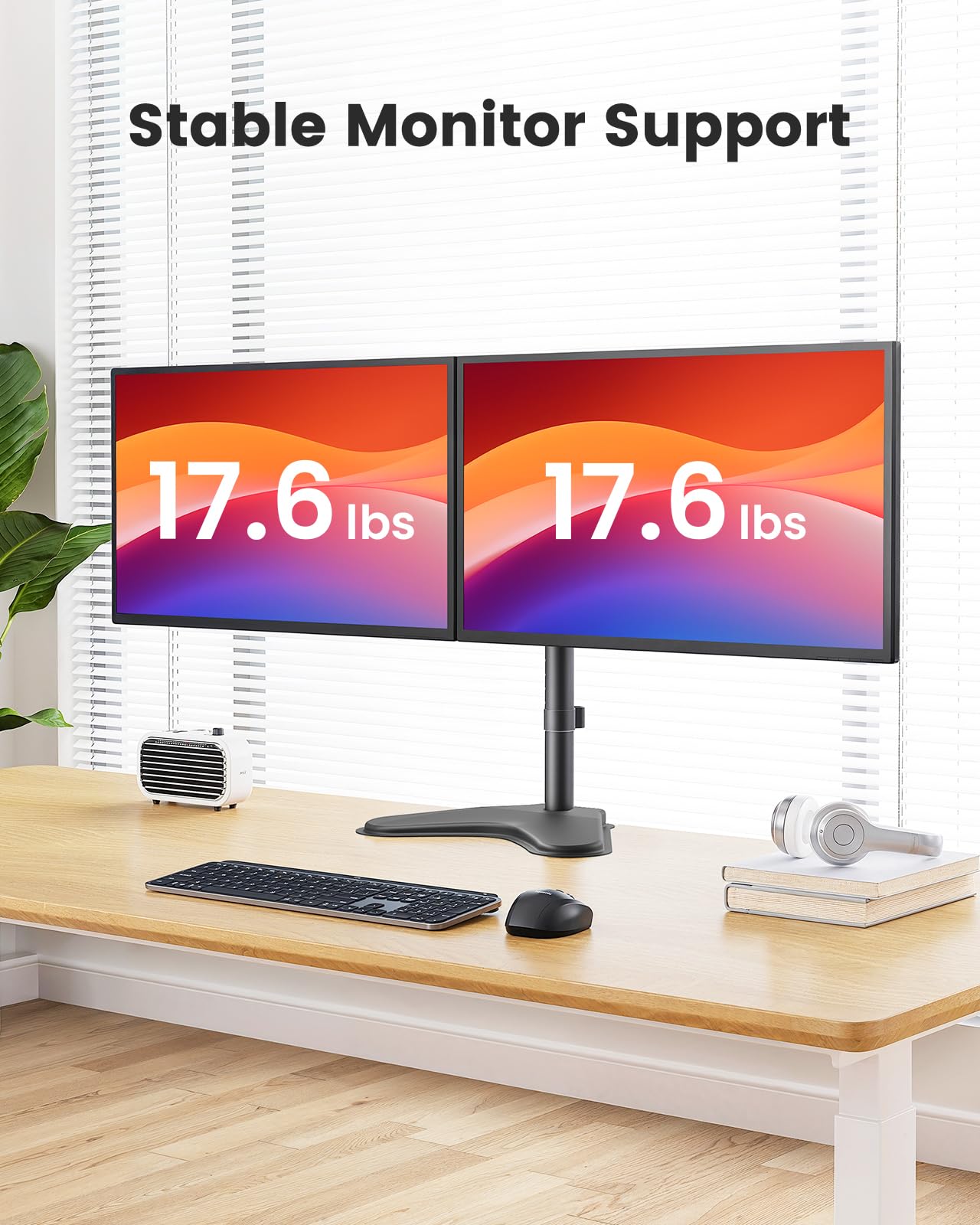 ErGear Freestanding Dual Monitor Stand for 2 Screens up to 32 inch, Heavy Duty Monitor Mount Holds Max 17.6 lbs per Arm, Height Adjustable Gaming