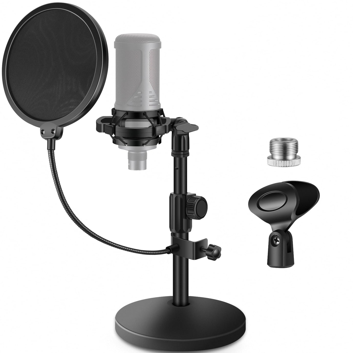 InnoGear Mic Stand Desk, Adjustable Desktop Microphone Stand Table with Shock Mount Mic Clip Pop Filter 3/8" to 5/8" Adapter for Blue Yeti Hyper X