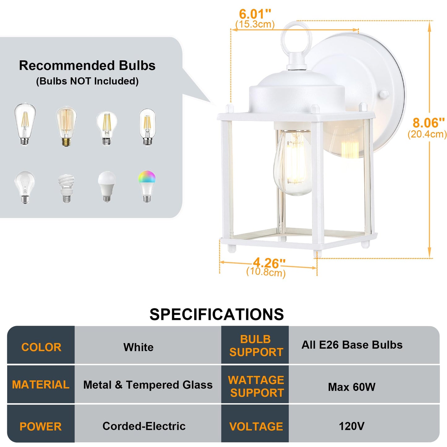 GRUENLICH Outdoor Wall Sconce, Exterior Wall Lighting Fixtures with Clear Glass, Front Porch Lighting, Outdoor Lights for Patio, Doorway, White, 4