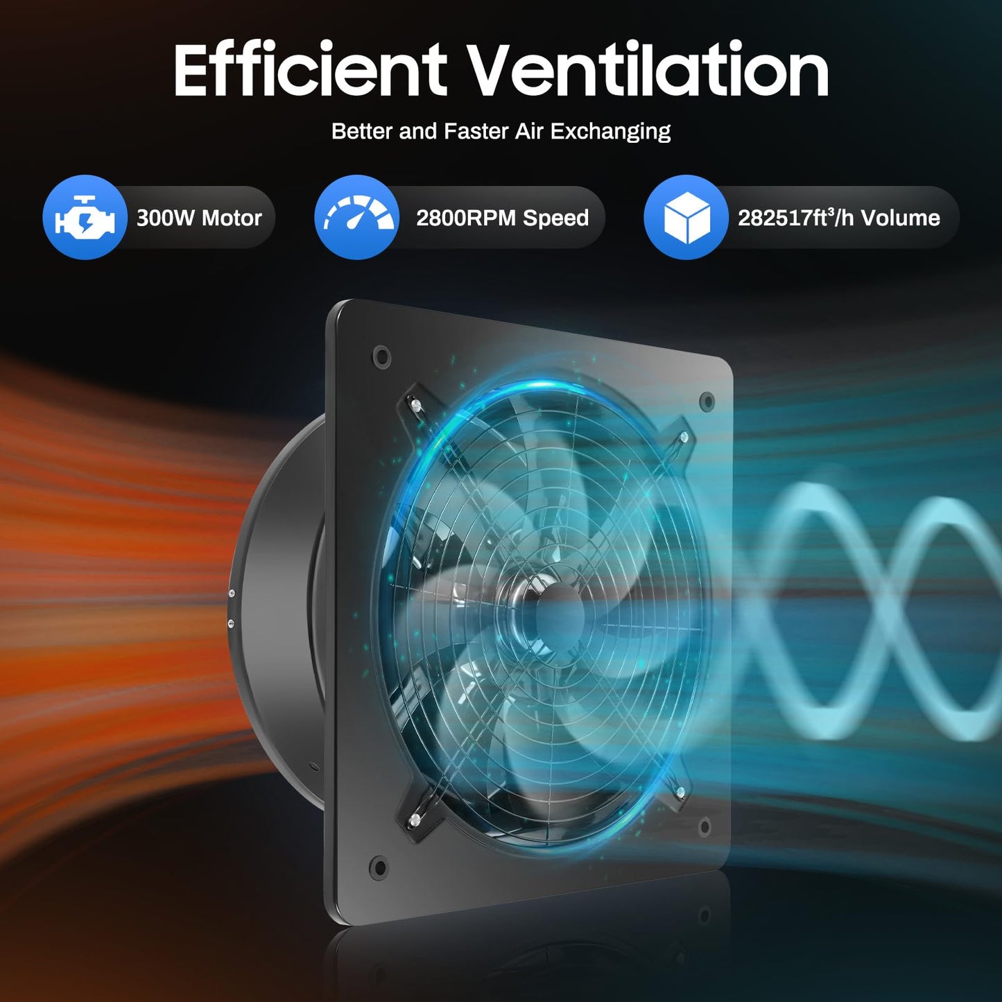 16'' Explosion-Proof Wall Mounted Industrial Fan, 750W High-Velocity Axial Extractor Ventilation Blower, 2800r/min Noise-Free Square Kitchen Extractor