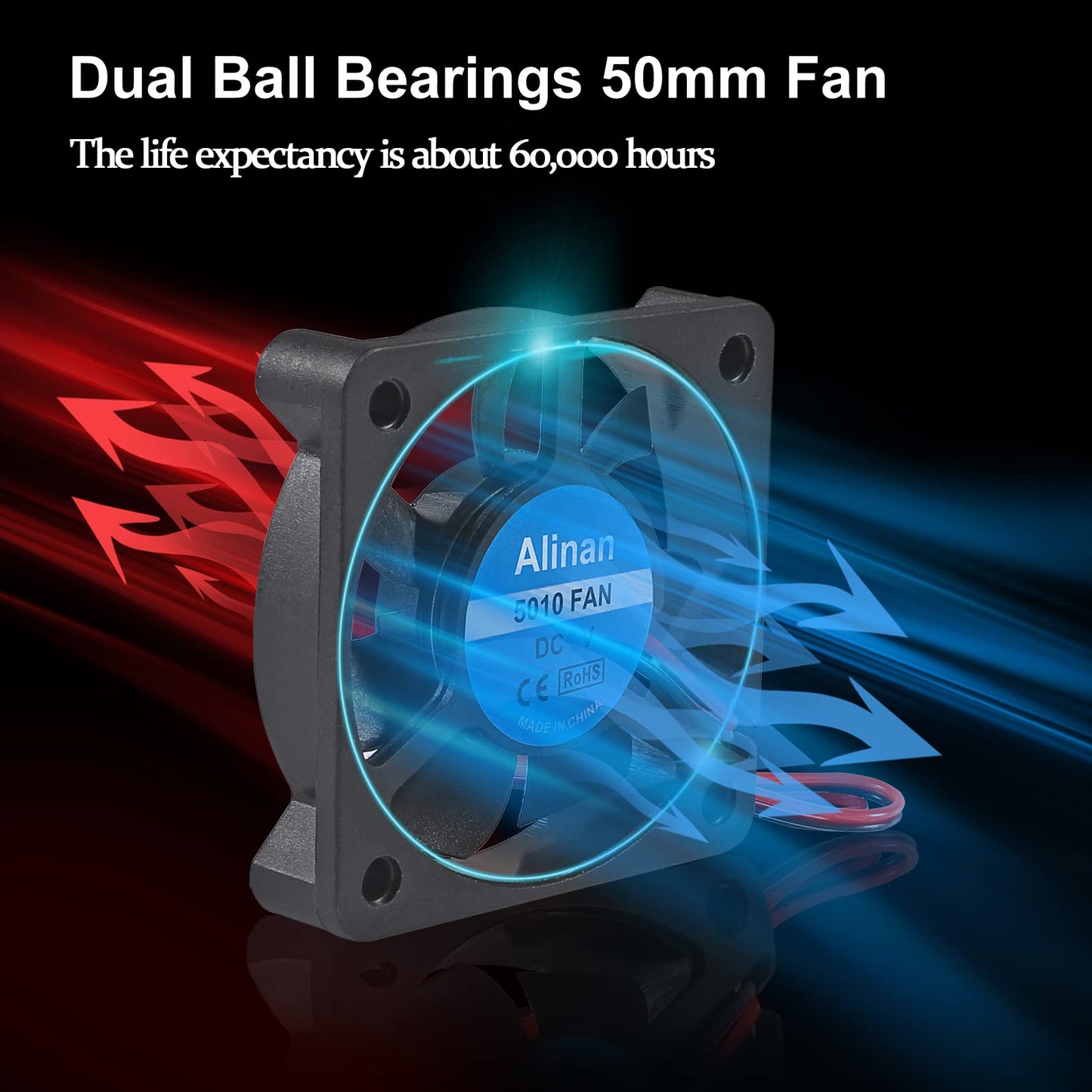 Alinan 6pcs 5010 24V Sleeve Bearing Silent Cooling Fan 50mm DC 24V 0.08A Quiet DC Brushless Cooling Fan for 3D Printer with 2Pin Wire