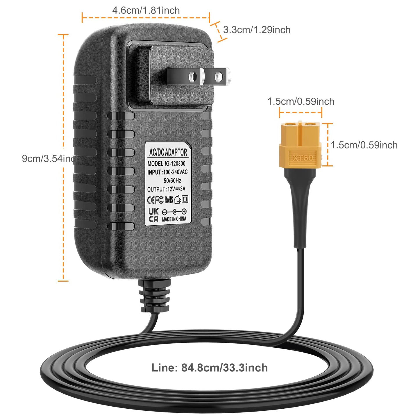 Crazepony AC to DC Power Adapter 12V 3A XT60 Plug for RC LiPo Battery Charger Balance Charger Like UP-S6 Charger