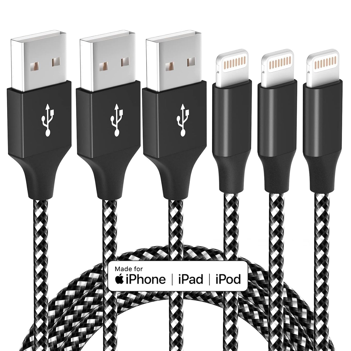 Bkayp 3 Pack 10 FT iPhone Charger Fast Charging Cord MFi Certified Lightning Cable Nylon Braided iPhone Charger Cord Compatible with iPhone 14 13 12…
