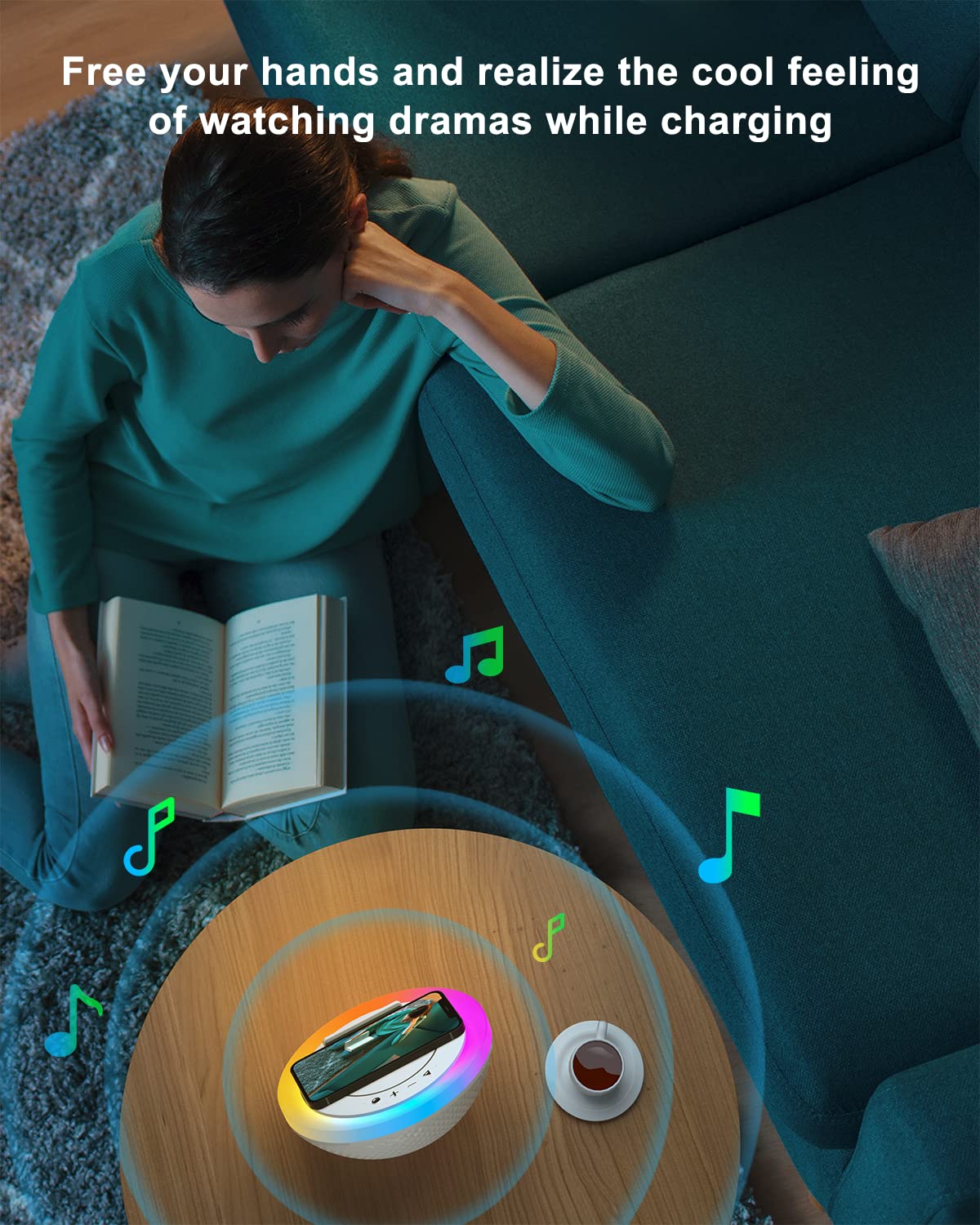 SIDVAR Bluetooth Speaker Night Lightsr,Wireless Charging Modern Speaker,Best Teenage Birthday Gift Ideas Tween Girls Gifts?10W Wireless Charging?
