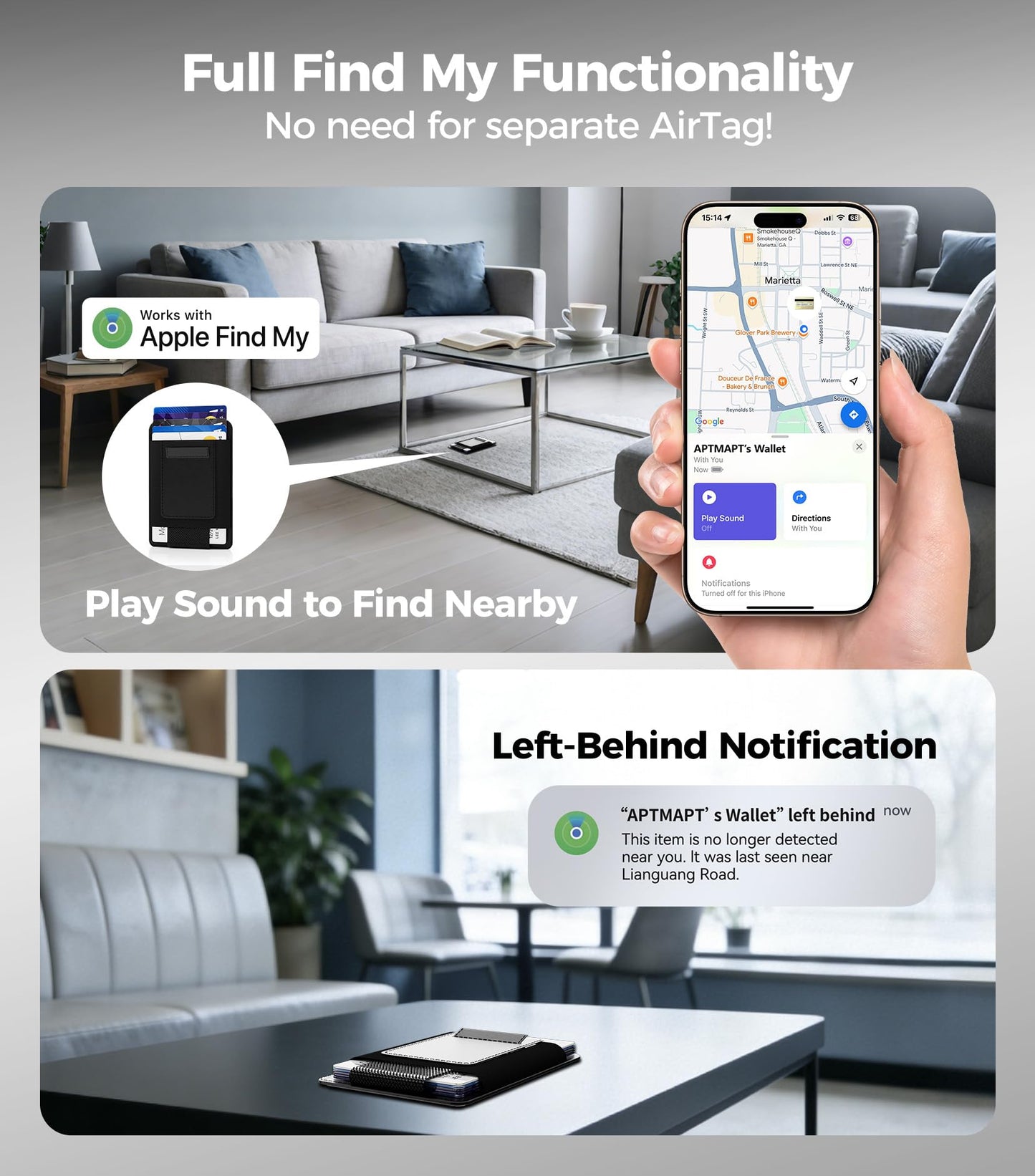 APTMAPT for MagSafe Wallet Works with Apple Find My, 5-Card RFID Holder with Pop-Up Strap, Strong Magnetic Wallet for iPhone 17/16/15/14/13/12 Pro Max