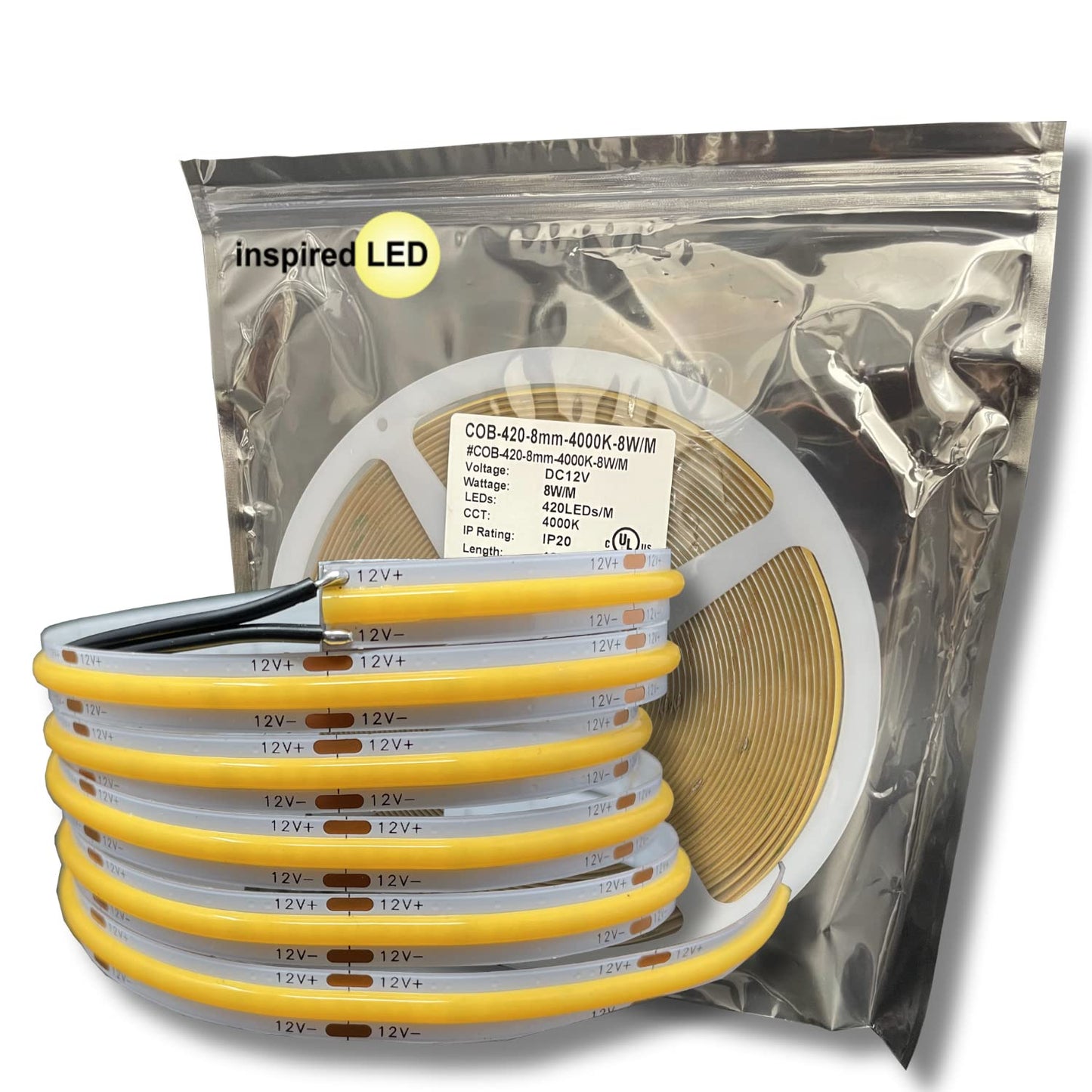 Inspired LED COB LED Strip Lights Warm White, 19.6ft Premium High Density 12V Tape Light, 2880 LEDs, 320+ LM/ft, CRI 90+, UL Listed (Power Supply Not