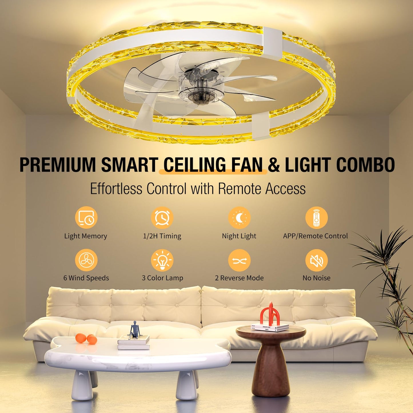 POGGT Ceiling Fans with Lights and Remote, 20'' Low Profile Flush Mount Ceiling Fan with 6 Speeds & 3 Color Temperature, 3000-6500K Dimmable Led