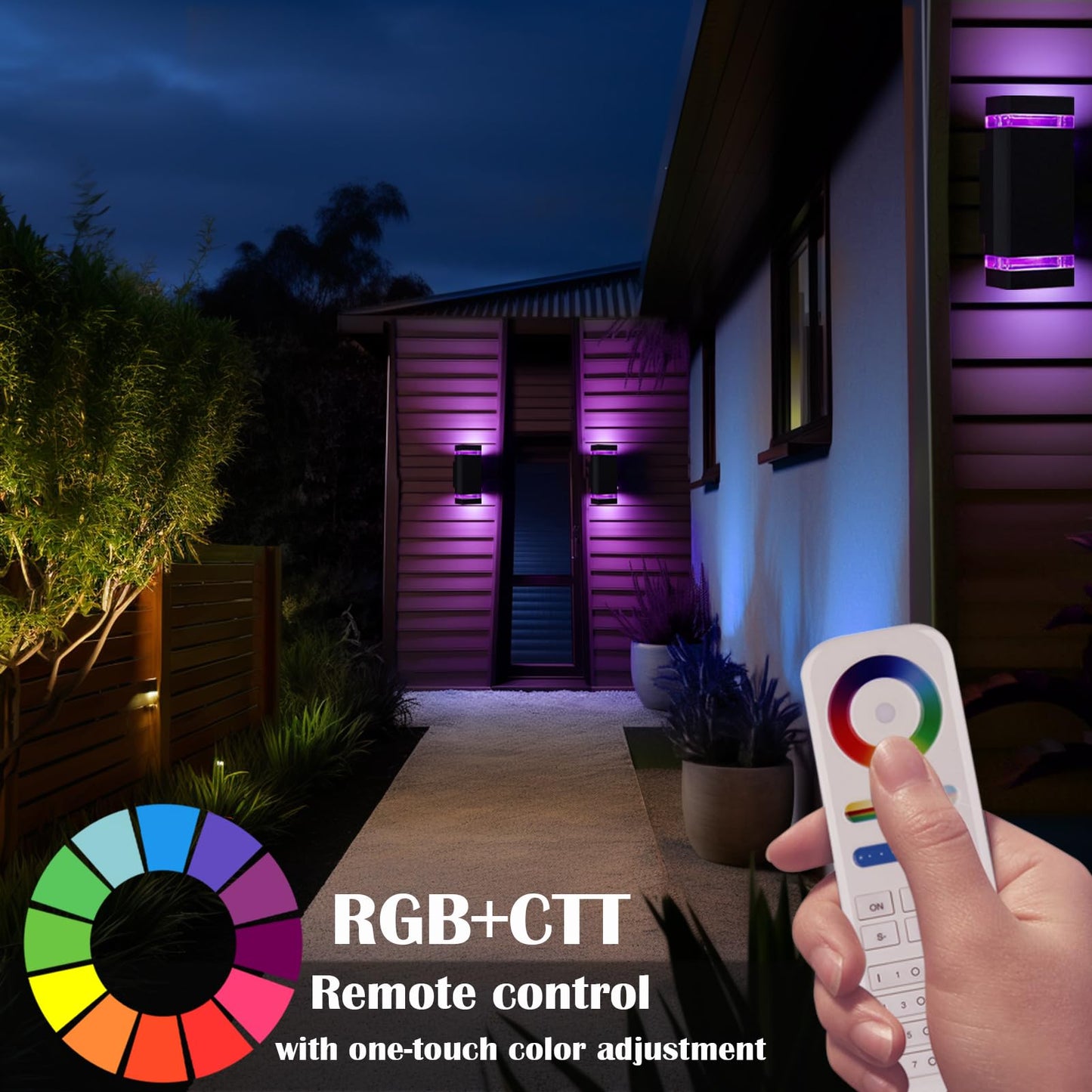 iYogaled Up and Down Outdoor Wall Lights, Mi.Light Remote Control Warm White 1000lm Color Changing RGB-CCT Outdoor Wall Light IP65,Smart Light Bulb