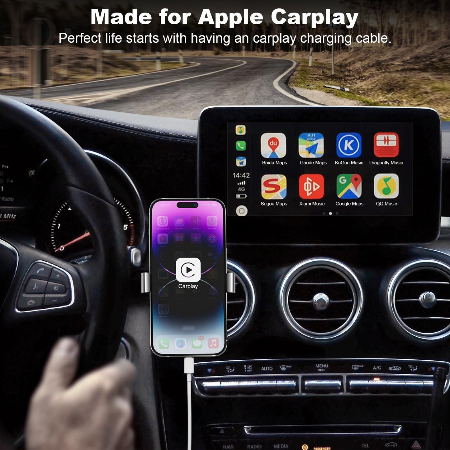 Car Apple Carplay Cable, 3FT Car Charger Cord, USB A to Lightning Cable Compatible for iPhone 14 13 12 11 Pro Max XR XS X 8 7 6 Plus SE iPad Charging…
