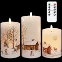 GenSwin Christmas Snowman Battery Operated Candles Flameless Flickering with Remote Timer, 3D Wick Real Wax Led Pillar Candles Warm Light, Christmas