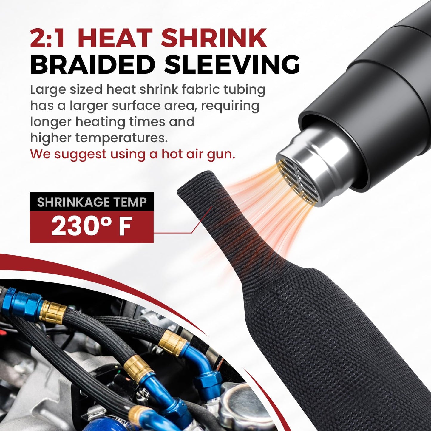 BuyUneed Braided Sleeving Heat Shrinkable Fabric 2:1 Ratio- Abrasion Protection Flexibility Wiring Harness Cable Sheath (3/8" ID, 16ft)