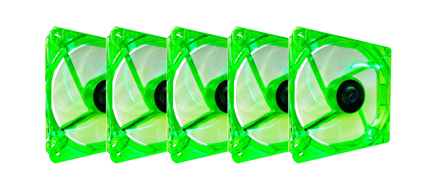 Apevia CF512L-GN 120mm 4pin+3pin Silent Green LED Case Fan (5-pk)