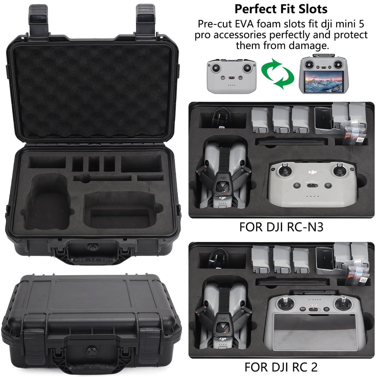 Dronside Carrying Case for DJI Mini 5 Pro, Waterproof Hard Case Compatible with DJI Mini 5 Pro Drone, RC-N/RC2 Controller, Batteries, Charging Hub