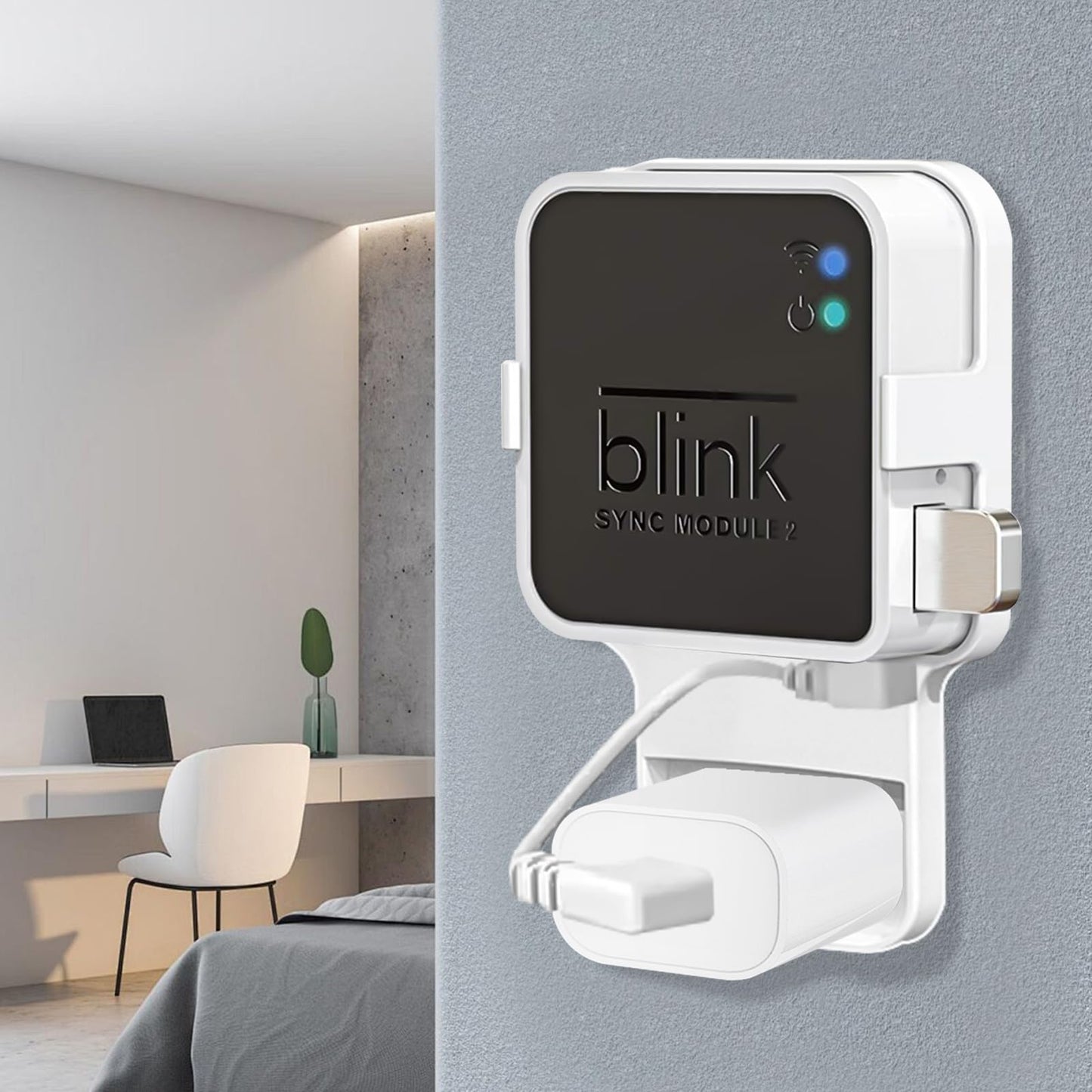 Sync Module 2 Outlet Wall Mount for Blink Doorbell Camera, Window Sensors Accessories,Doorbell Chime Inside House Bracket Holder with Short Cable (1