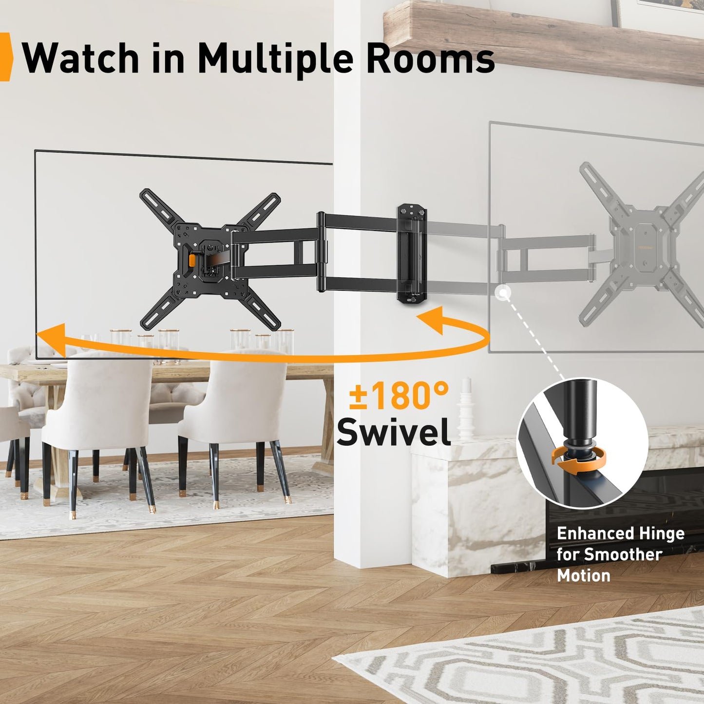Perlegear Long Arm TV Wall Mount for 32-65? TVs, 37.4” Long Extension Corner TV Mount, Max VESA 400x400mm, Articulating Arms Full Motion Wall Mount