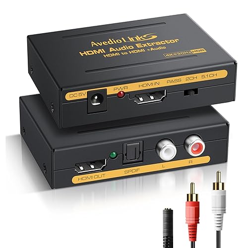 avedio links HDMI Audio Extractor 4K, HDMI to Optical RCA or 3.5mm Jack Audio Adapter Converter Splitter, Supports Dolby Digital DTS 5.1 PCM for PS5