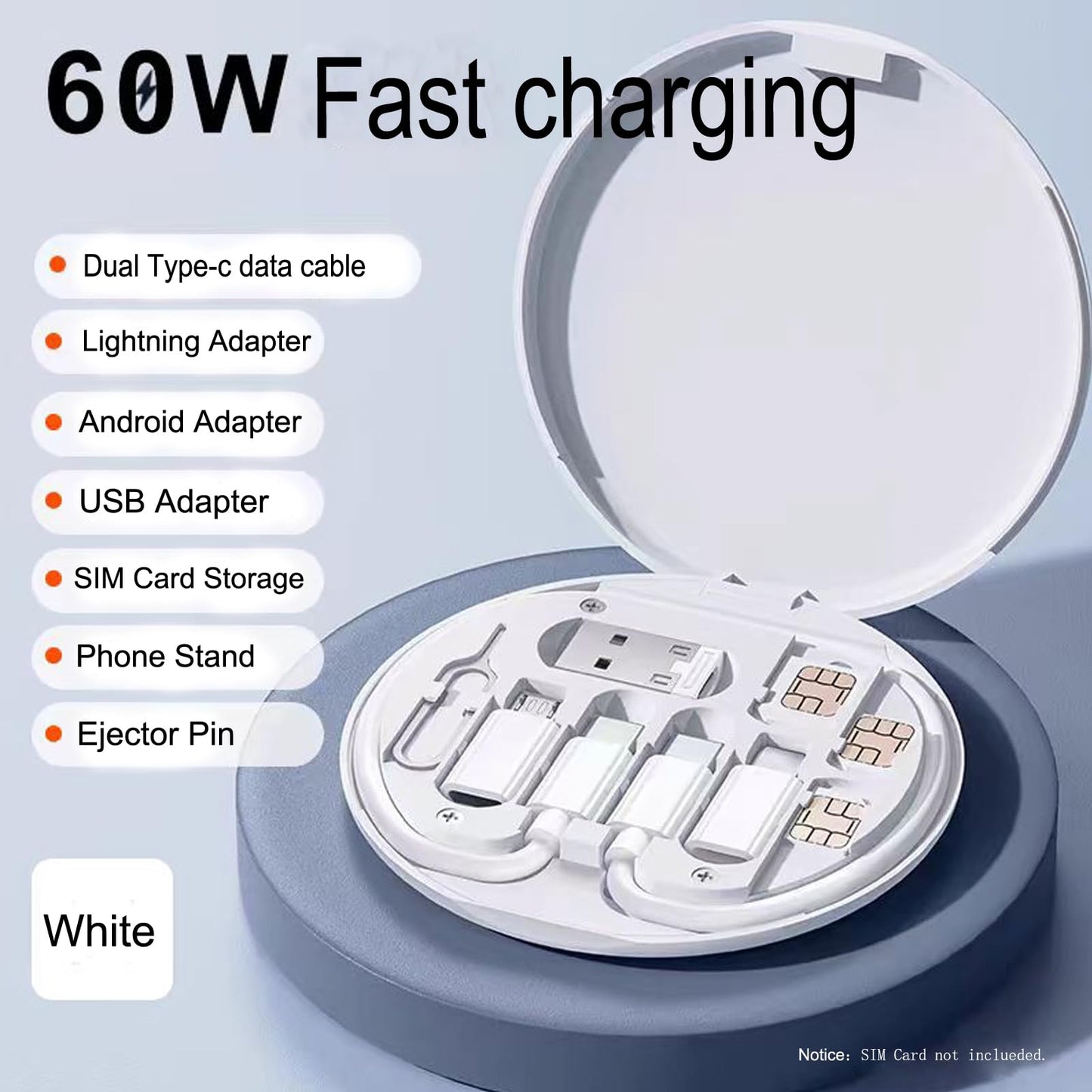 ZALUJMUS Multifunctional Data Cable Storage Box Adaptor for USB-C and Micro-USB Devices Universal Data Transfer Cable (White)