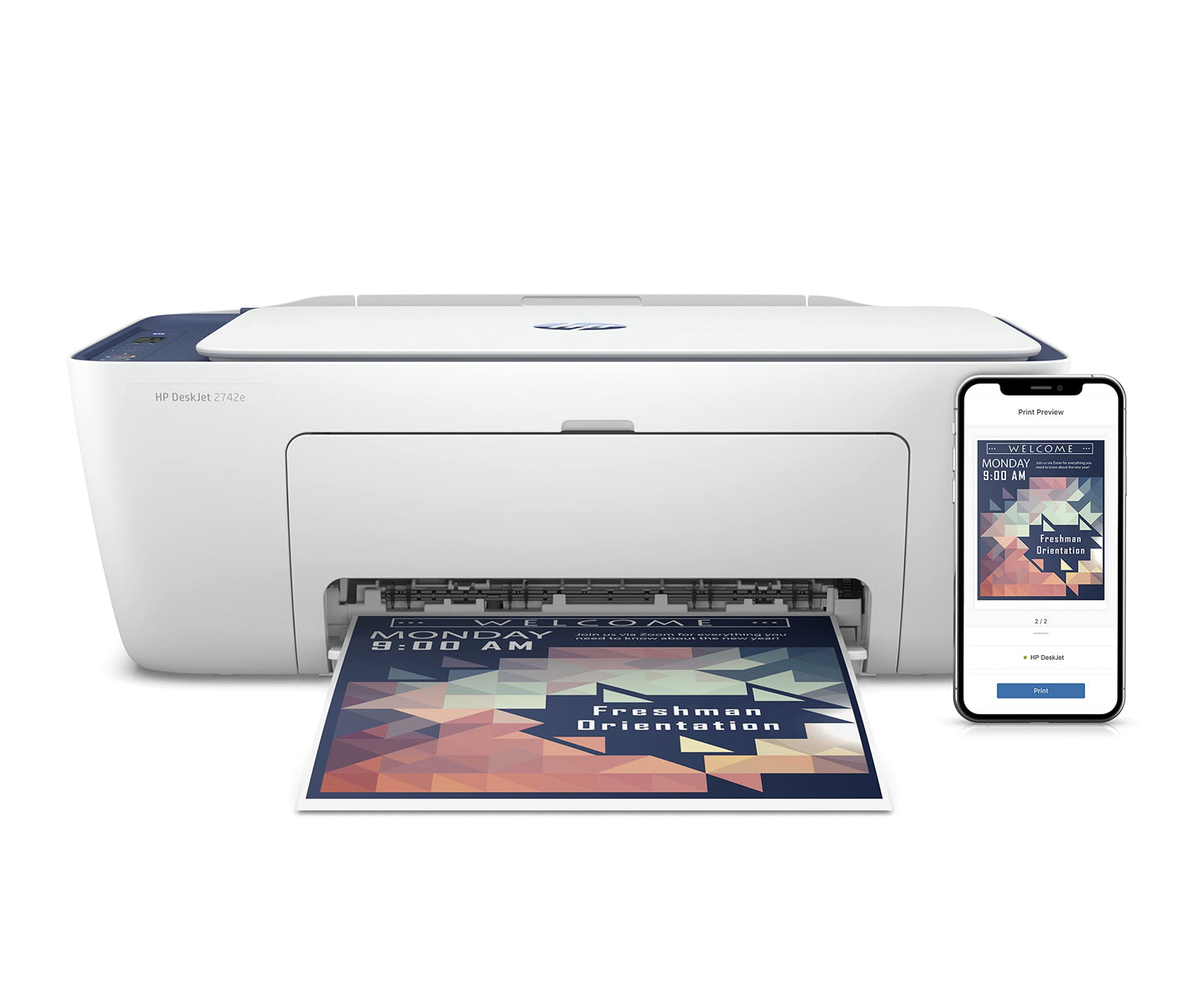 HP DeskJet 2742e All-in-One Printer w/ 6 Months Free Ink Through HP Plus, Blue Steel