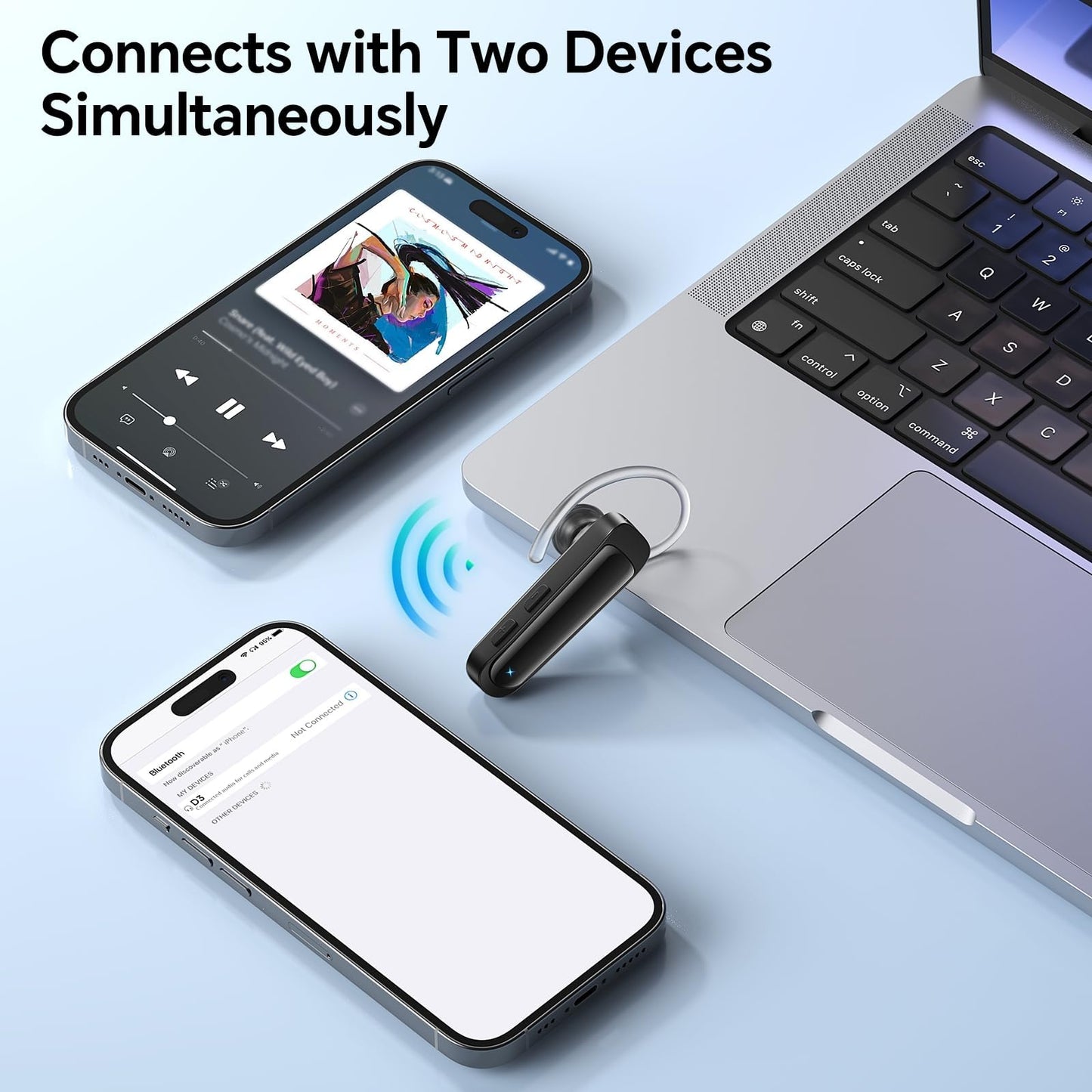 Bluetooth Headset Wireless Earpiece HD Hands Free Headphones with Microphone Lightweight Single Ear Earphones with Mute for iPhone Samsung Android
