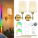 Wireless Wall Sconces Set Of Two,Rechargeable10000mah & 500 Lumens Battery Operated Wall Sconce,22in Gold Wall Lights With RGB Magnetic Bulb