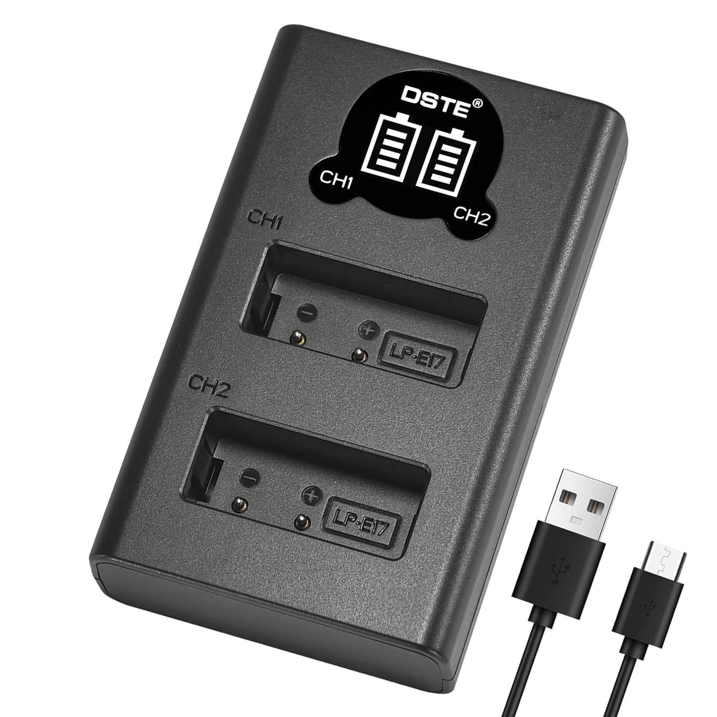 DSTE LP-E17 Battery Charger, Dual LCD Charger Compatible with Canon EOS RP, R8, R10, Rebel T7i, T6i, T6s, SL3, SL2, 77D, 9000D, 8000D, 800D, 760D