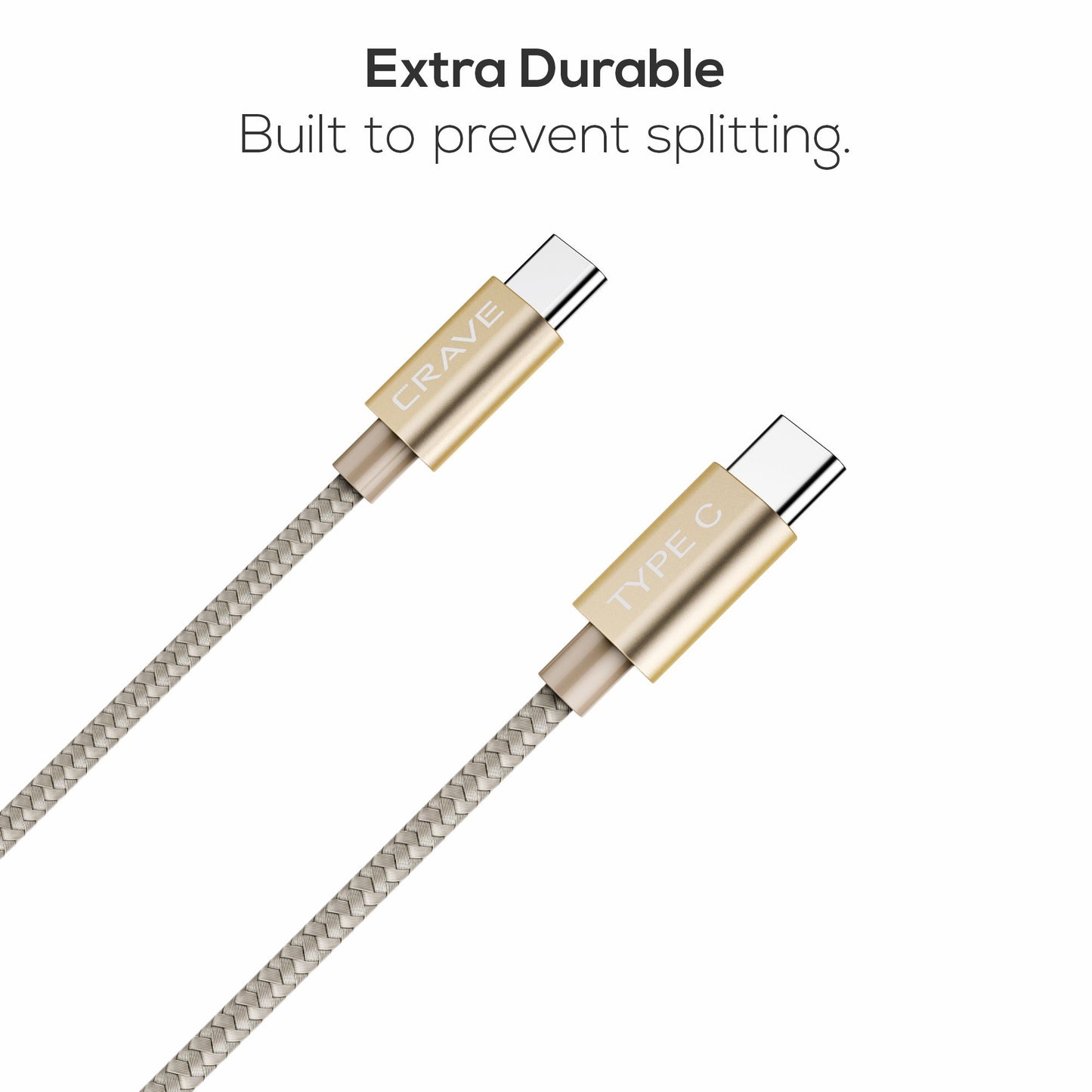 Type C Cable, Type C to Type C Cable - Crave Premium Nylon Braided High Speed 2.0 Cable 3 FT - Gold