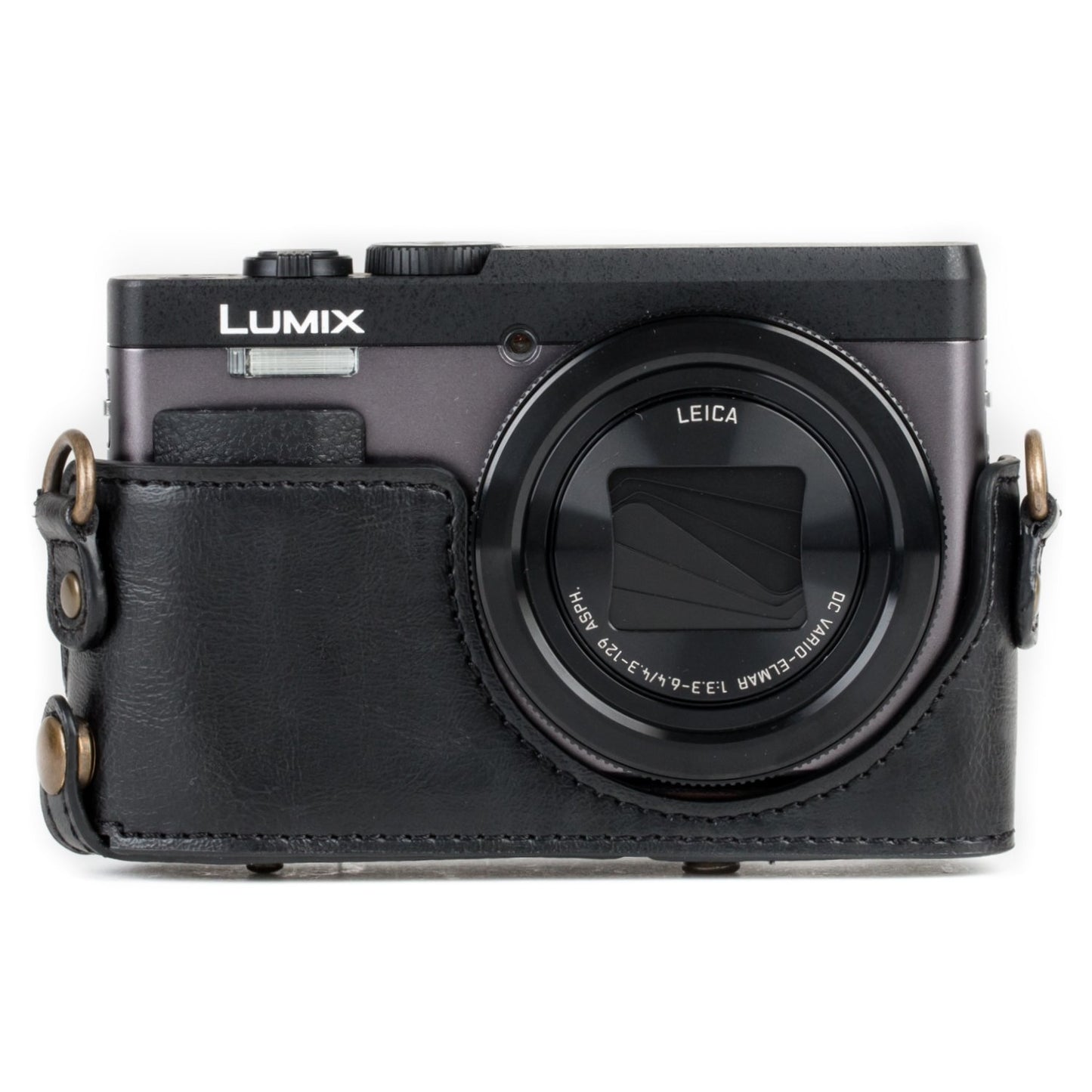 MegaGear MG1258 Ever Ready Leather Camera Case compatible with Panasonic Lumix DC-ZS80, DC-ZS70, DC-TZ95, DC-TZ90 - Black
