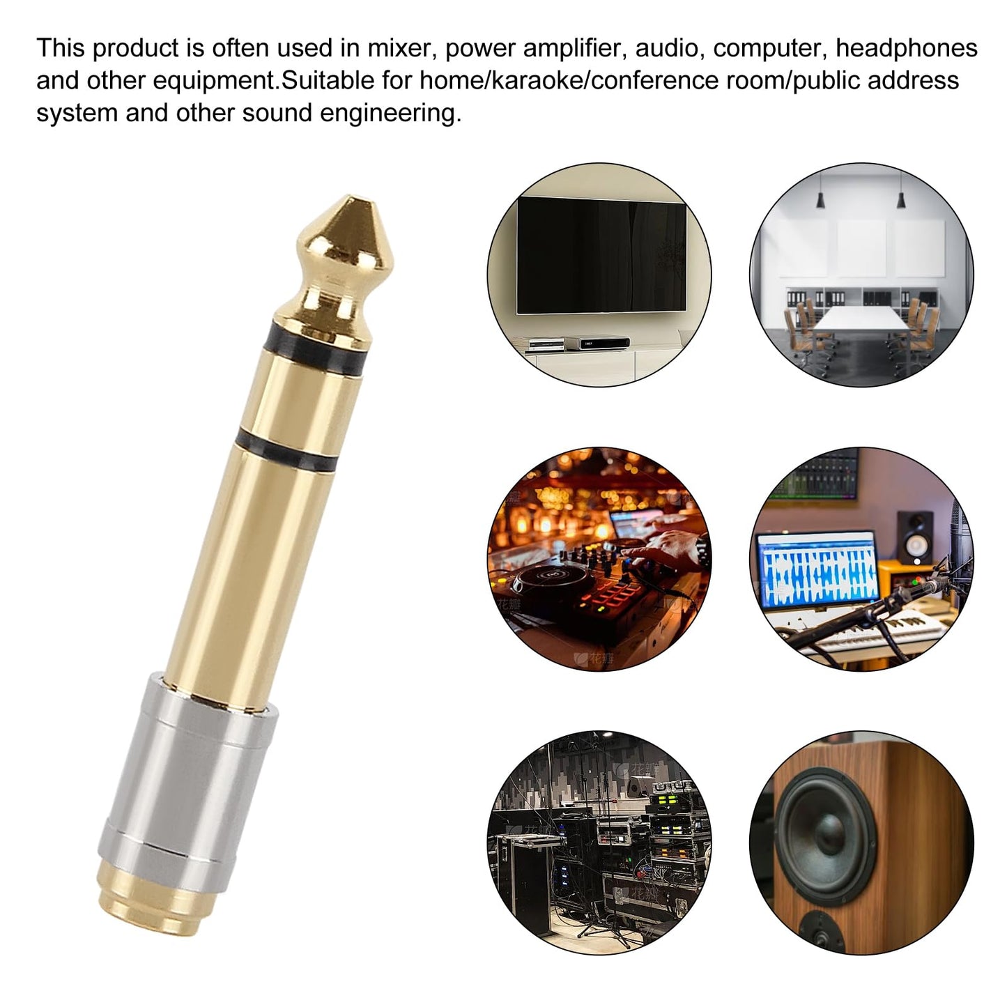 5Pcs 6.5mm 1/4" to 3.5mm 1/8" Audio Adapter Gold Plated Screw-On Stereo Adapter 6.35mm for Electronic Piano Microphone Adapter
