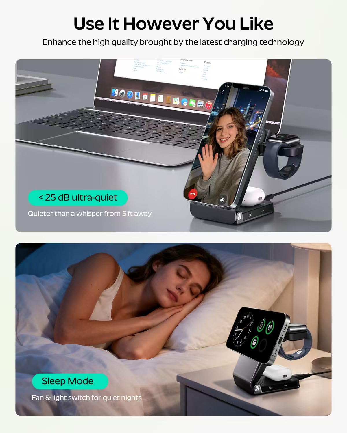 Doge&Vollar 3 in 1 Qi2.2 25W MagSafe Wireless Charging Station, Foldable Charger Stand for iPhone 17 16 Pro Max, Apple Watch & AirPods, Fast Low-Heat
