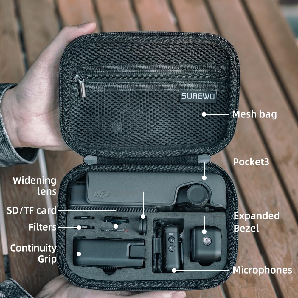 SUREWO Osmo Pocket 3 Mini Case, Portable PU Storage Protective Bag for DJI Osmo Pocket 3 Standard kit and DJI Osmo Pocket 3 Power Expansion Combo