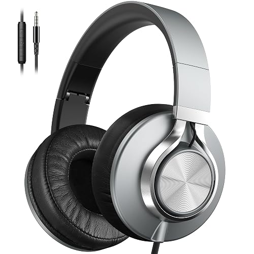 AILIHEN Wired Headphones with Microphone Volume Control, Noise Isolating Over Ear Headphones Wired 3.5mm, Super Soft Corded Headphone for Cellphones