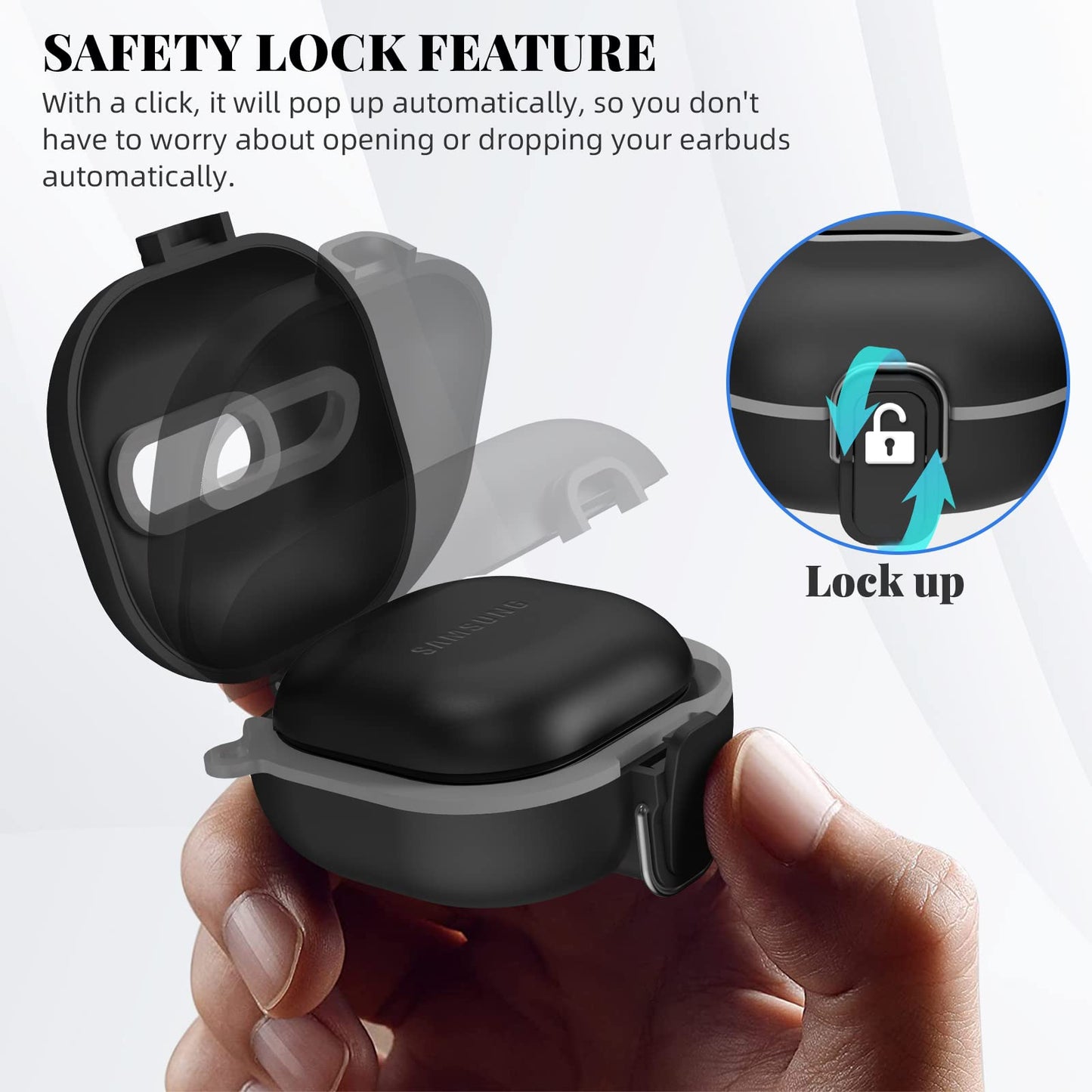 Secure Lock Case for Samsung Galaxy Buds 2 Pro/ Buds 2/ Buds Pro/ Buds Live, WOFRO Shock-Absorbing Protective Cover TPU Hard Shell with Lanyard