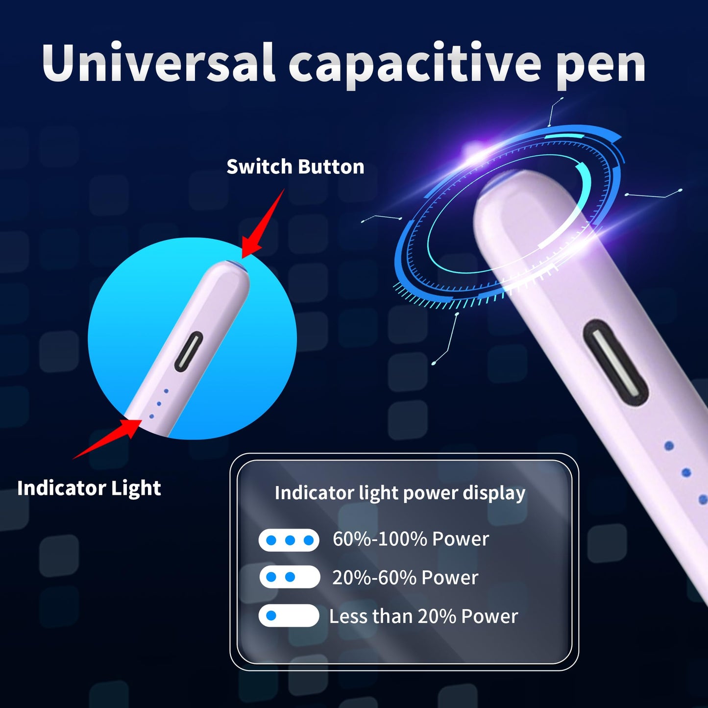 Stylus Pen Android for AMZ Tablet HD 10/Max 11 Compatible with Samsung/Lenovo,Accurate? Push-Button Switch On/Off,Long Battery Life+2Tips(NW Purple)
