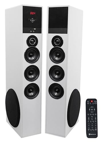 Rockville TM150W Powered Home Theater Tower Speaker System, White, 1000W, 10" Subwoofers, Bluetooth, USB/SD Playback, FM Radio, Remote Control