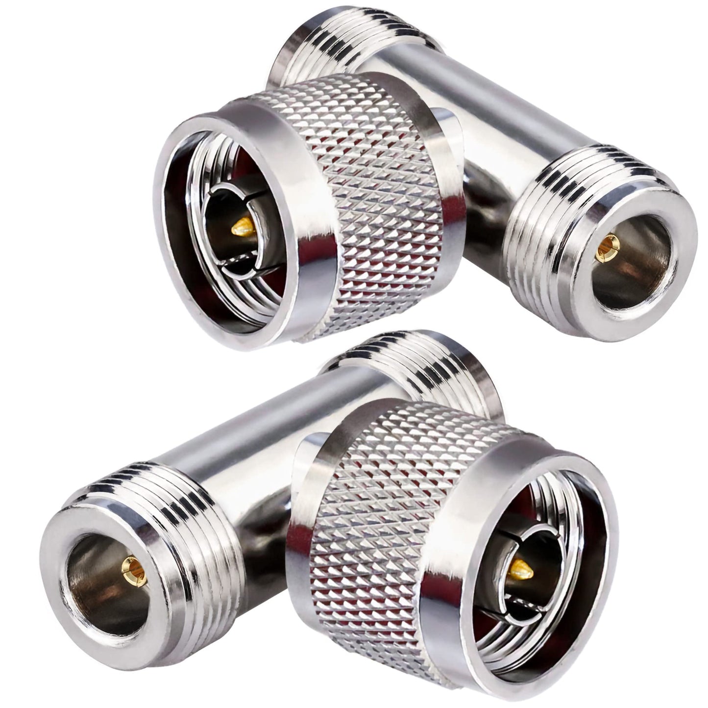 TUOLNK Dual N-Type Male to Female 3-Way Coaxial Adapter, Brass and Nickel Plated, 2 Pack