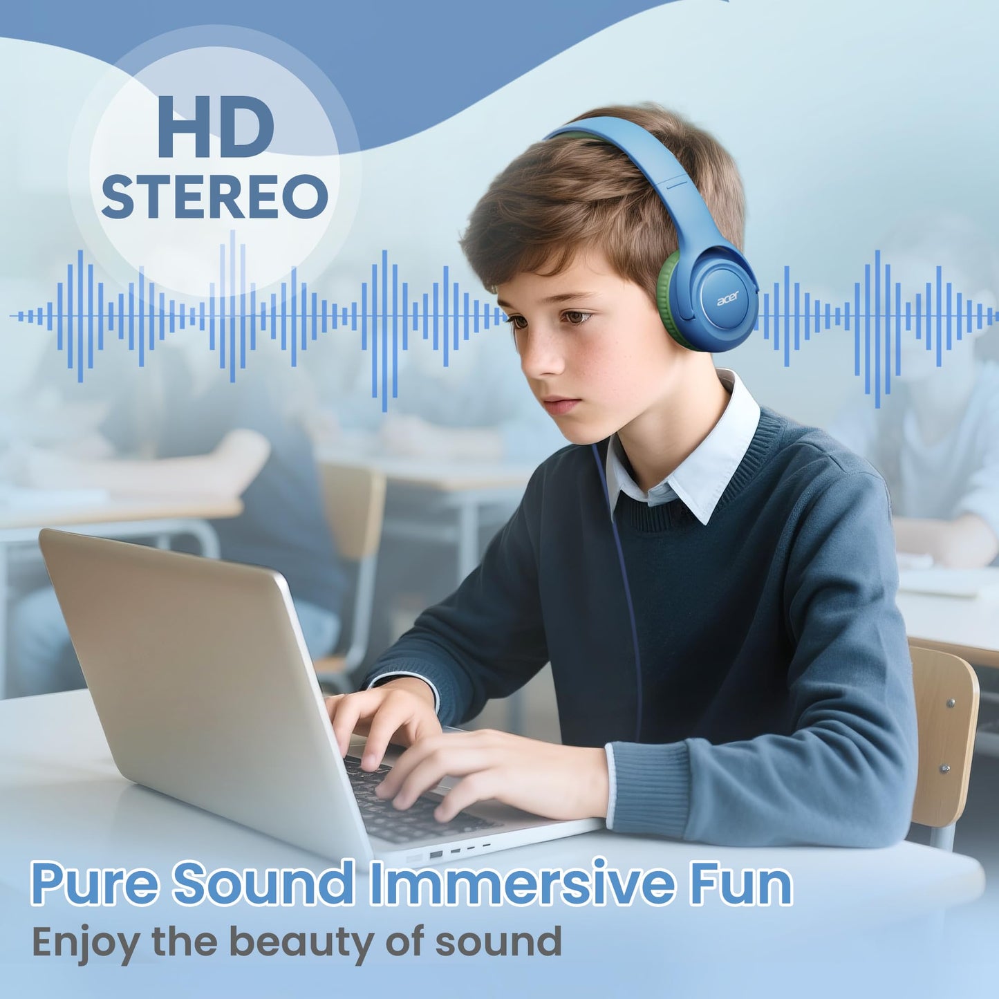 Acer USB?C Kids Headphones for School, 85?94dB Limiter, w/Mic HK03C