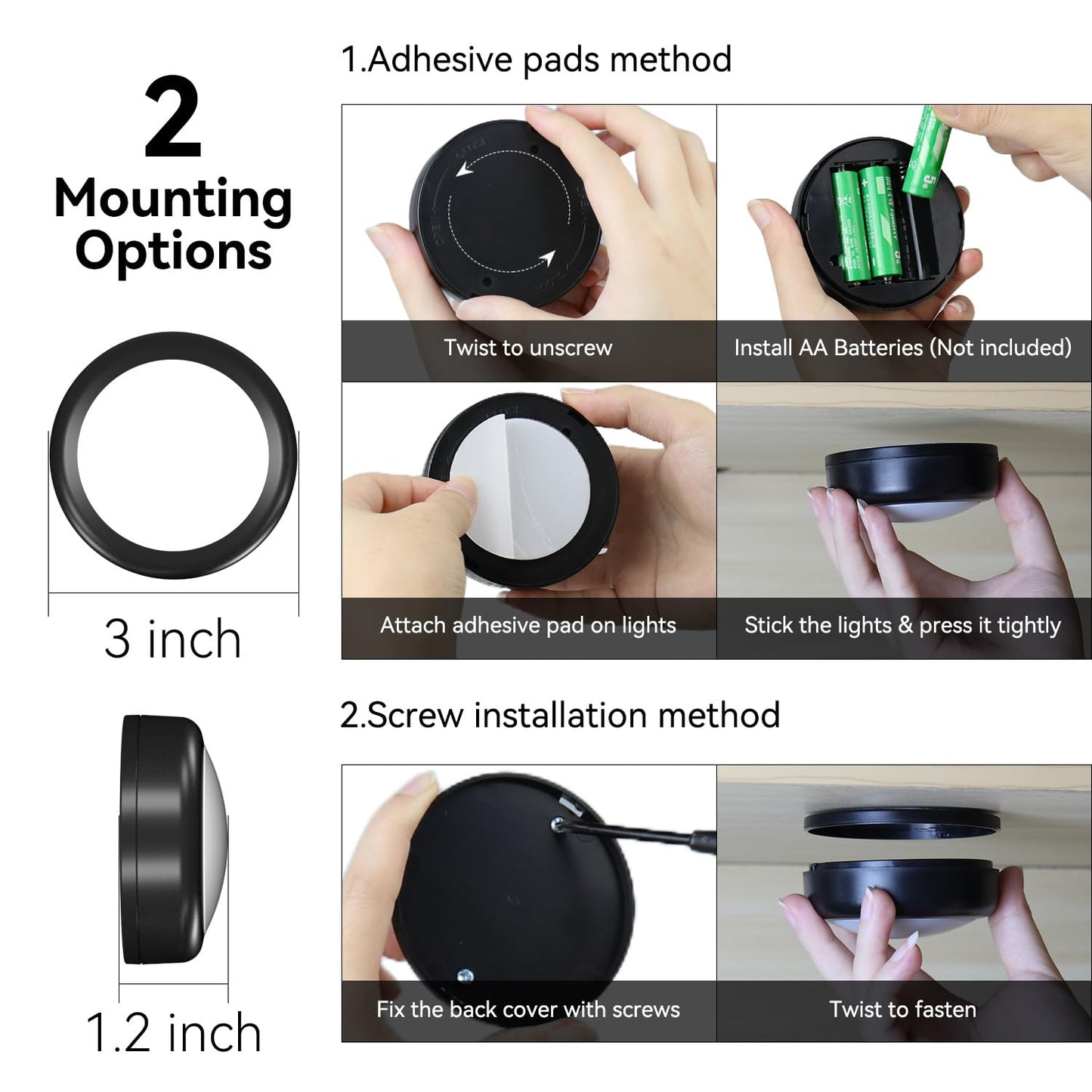 BESTDLCLITE LED Puck Lights with Remote, 13-Color Under Cabinet Lighting Wireless, Battery Operated Stick-On Lights, Dimmable Push Light