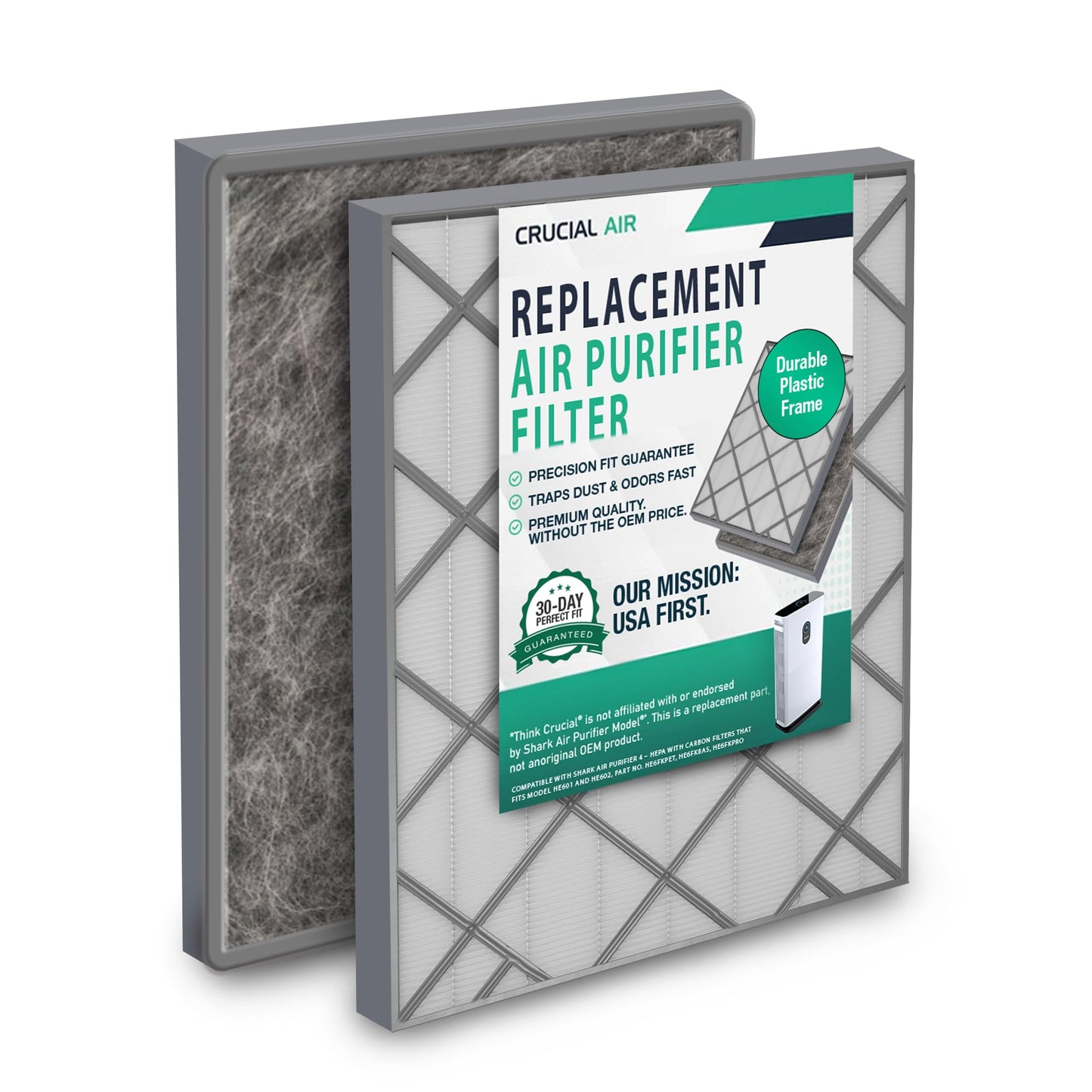 1 Premium HEPA Air Purifier Filter with Activated Carbon, Fits Shark Air Purifier 6 HE601 and HE602, Part no. HE6FKPET, HE6FKBAS, HE6FKPRO - Triple