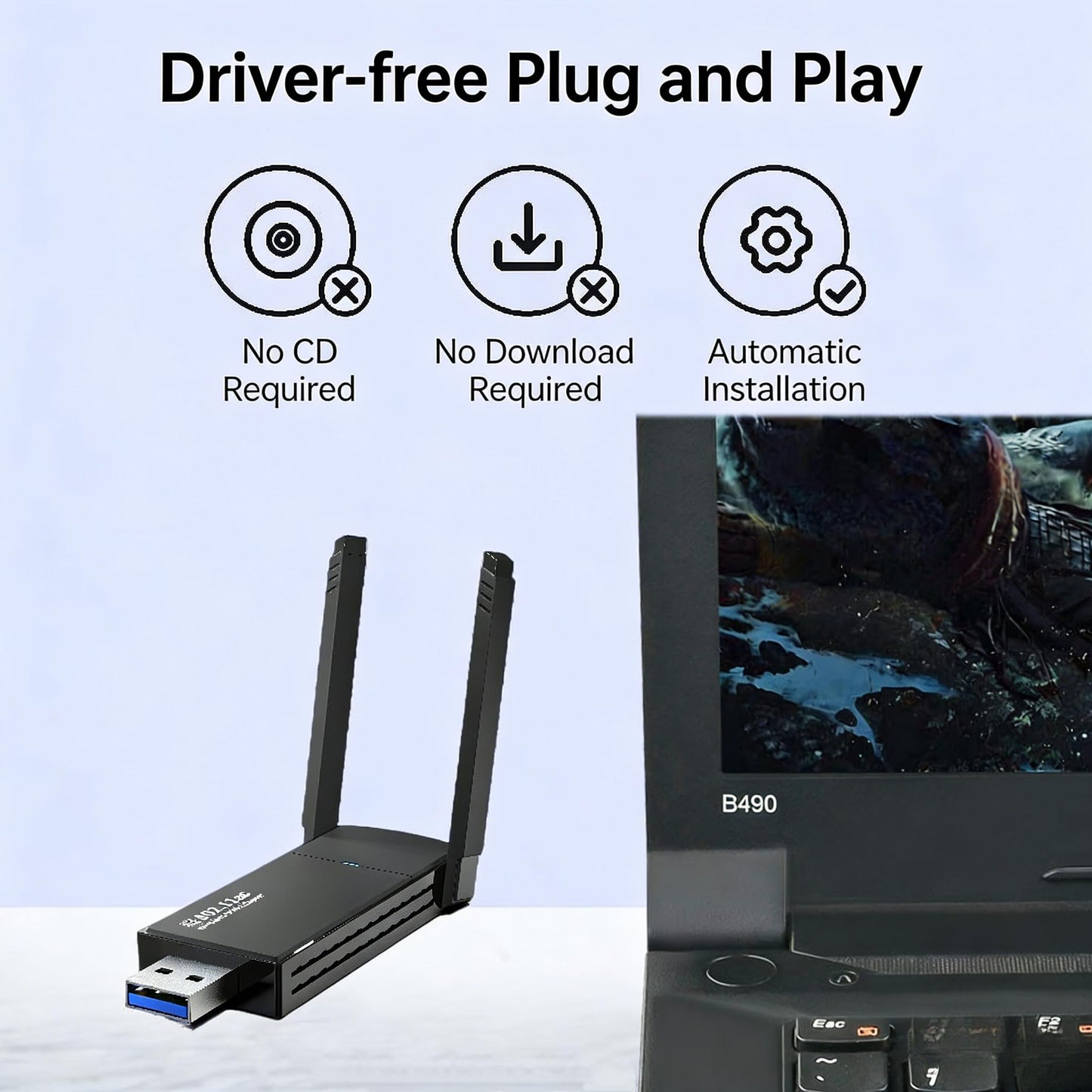 1300Mbps Wireless WiFi Adapter, USB3.0 WiFi Dongle 2.4G/5G 802.11AC Network Adapter Receiver with High Gain Antenna for Desktop Laptop PC