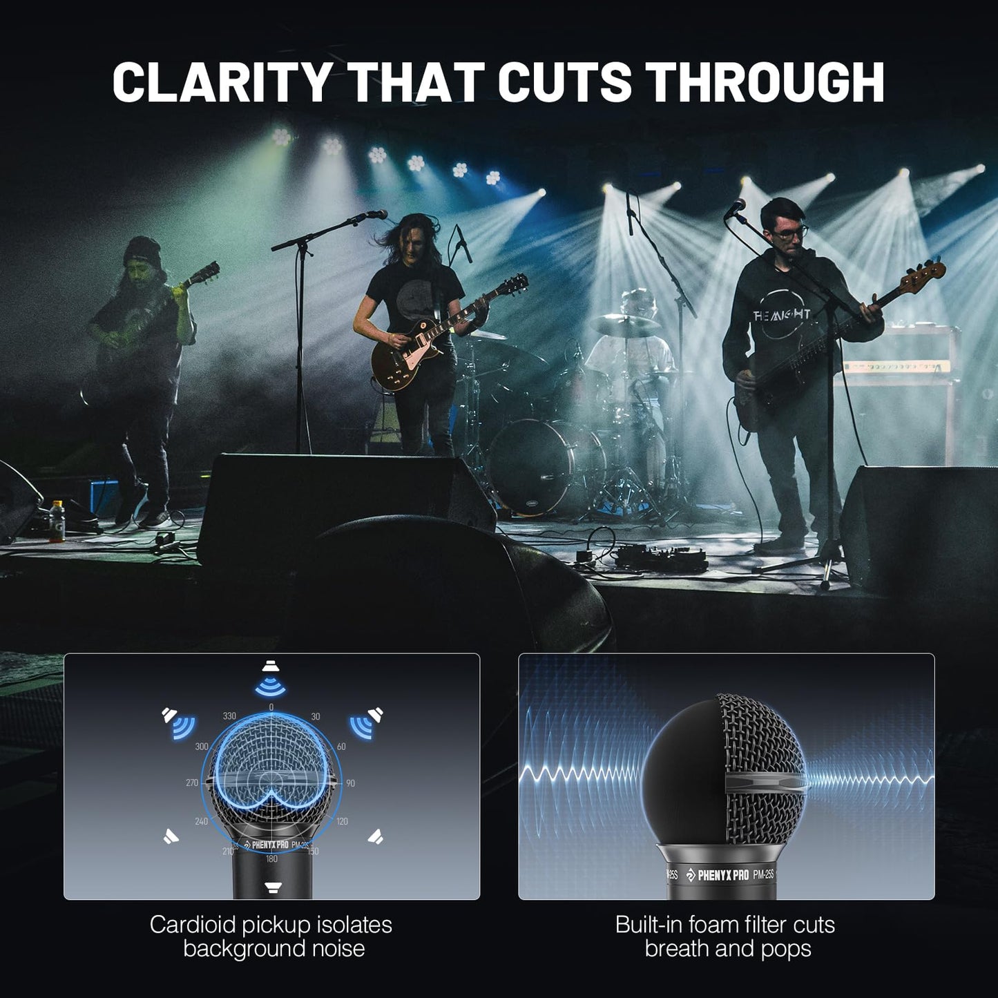 Phenyx Pro Dynamic Vocal Microphone, Cardioid Microphone with ON/Off Switch, 16.4 ft XLR Cable, Mic Clip, Storage Bag, Wired Handheld Mic for Singing